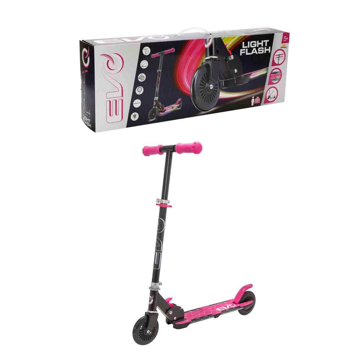 Evo 2 Tekerlekli Flash Işıklı Pembe Scooter | Katlanabilir Işıklı Tabanlı Çocuk Scooterı | 50 Kg Kapasiteli Pembe Scooter