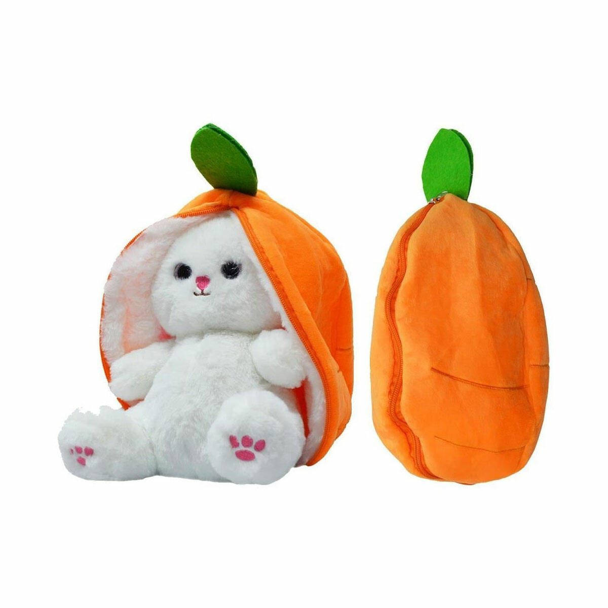 Fermuarlı Peluş Çilek Tavşan 35 cm | 2'si 1 Arada Sürprizli, Uzun Kulaklı ve Yumuşak Uyku Arkadaşı