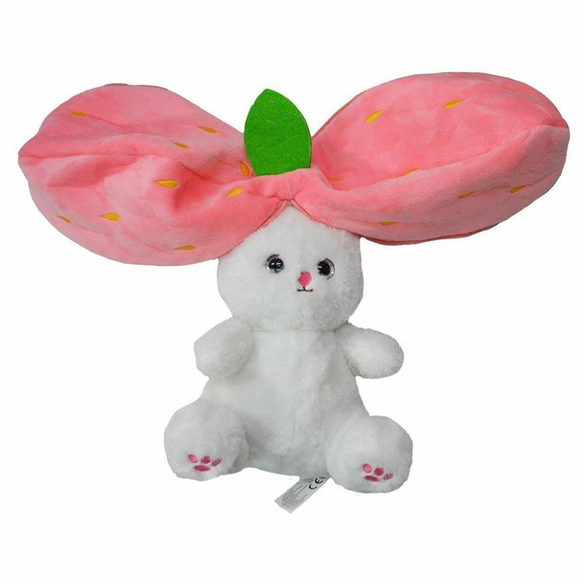 Fermuarlı Peluş Çilek Tavşan 35 cm | 2'si 1 Arada Sürprizli, Uzun Kulaklı ve Yumuşak Uyku Arkadaşı