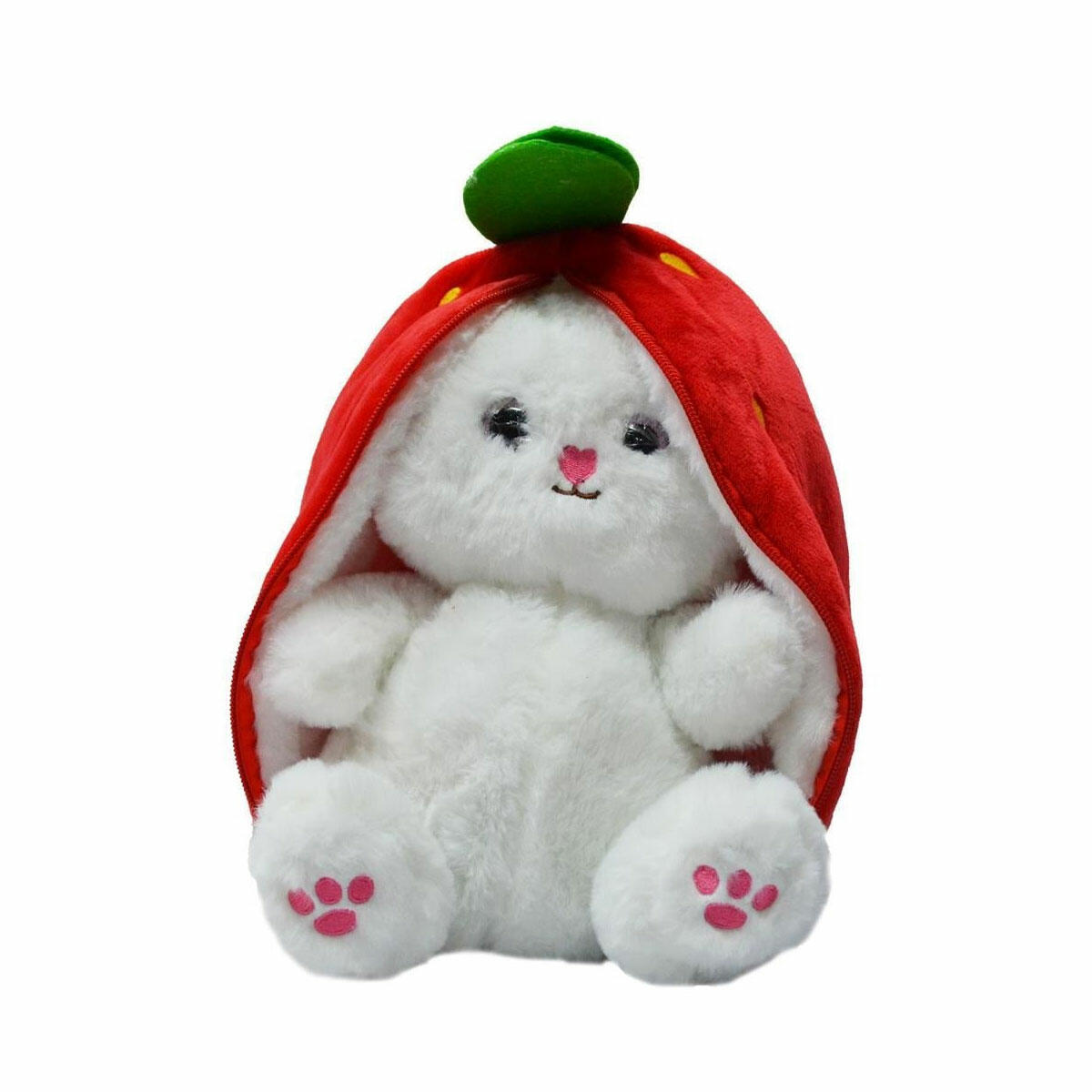 Fermuarlı Peluş Çilek Tavşan 35 cm | 2'si 1 Arada Sürprizli, Uzun Kulaklı ve Yumuşak Uyku Arkadaşı
