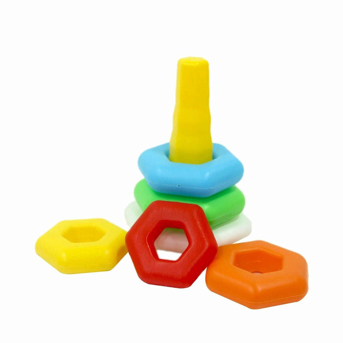 Fileli Renkli Altıgen Halkalar | 5 Parça Eğitici İstifleme Seti | Kiki Yerli Üretim Bebek Gelişim Oyuncağı