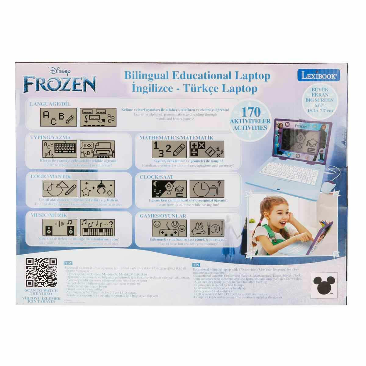 Frozen İngilizce Türkçe Eğitici Laptop | 170 Aktiviteli Çocuk Bilgisayarı | Elsa ve Anna Temalı Matematik ve Dil Öğrenme Seti