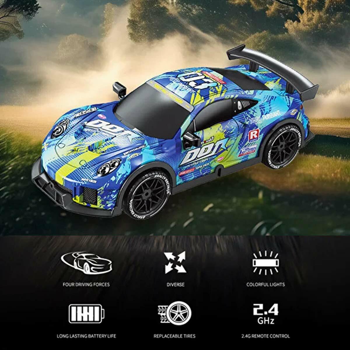 Full Fonksiyon LED Işıklı 1:20 RC Drift Arabası | Şarjlı Uzaktan Kumandalı Yarış Otomobili