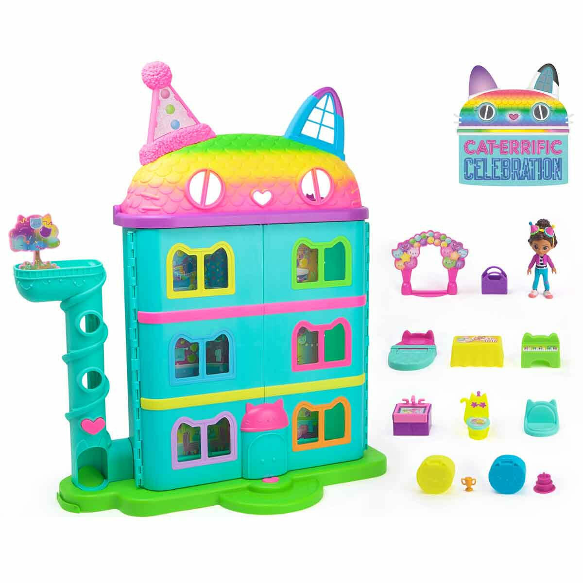 Gabby’s Dollhouse Festival Evi 63 cm | Müzikli ve Sesli Dev Oyun Seti | Gabby Figürlü ve Mobilyalı 6 Odalı Festival Evi
