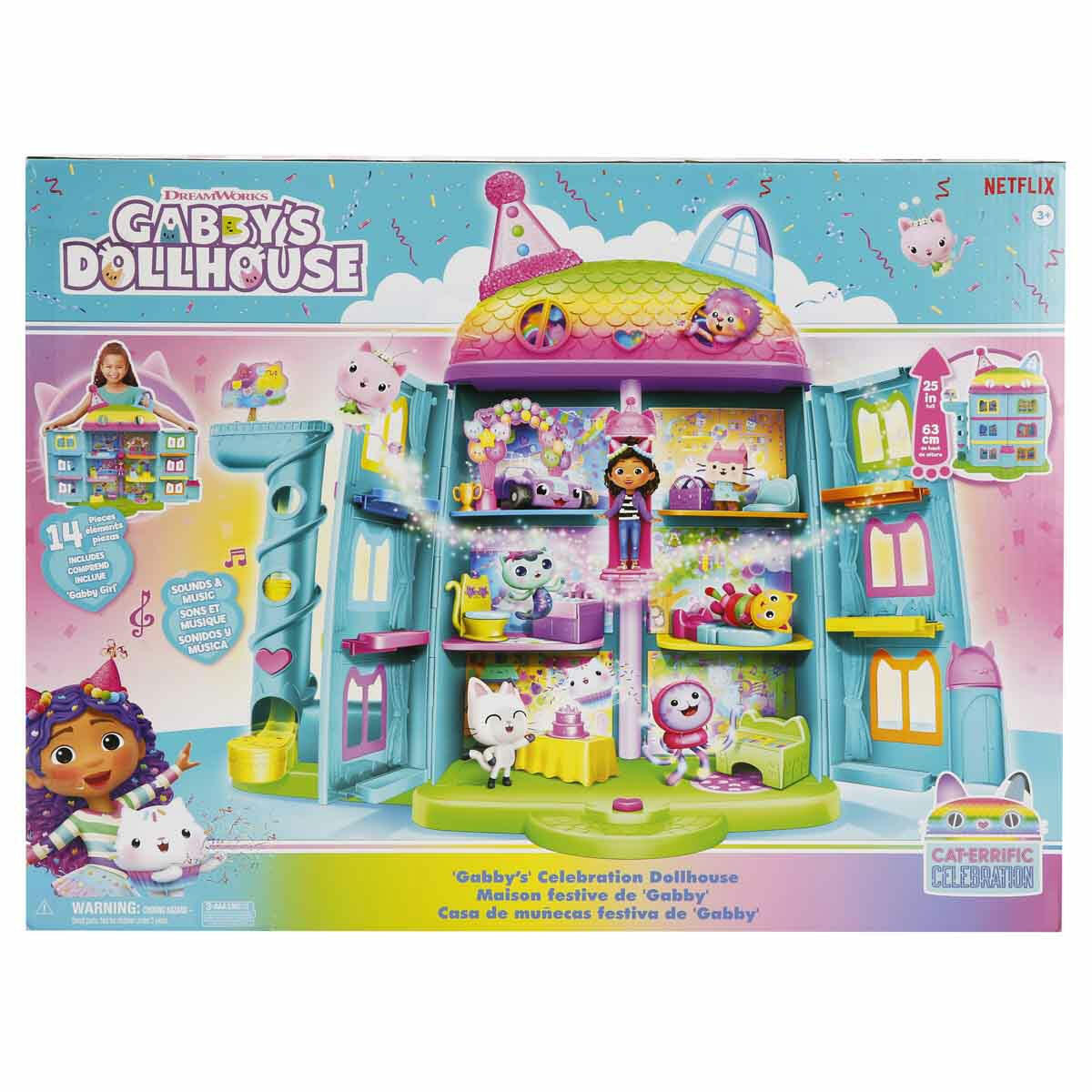 Gabby’s Dollhouse Festival Evi 63 cm | Müzikli ve Sesli Dev Oyun Seti | Gabby Figürlü ve Mobilyalı 6 Odalı Festival Evi