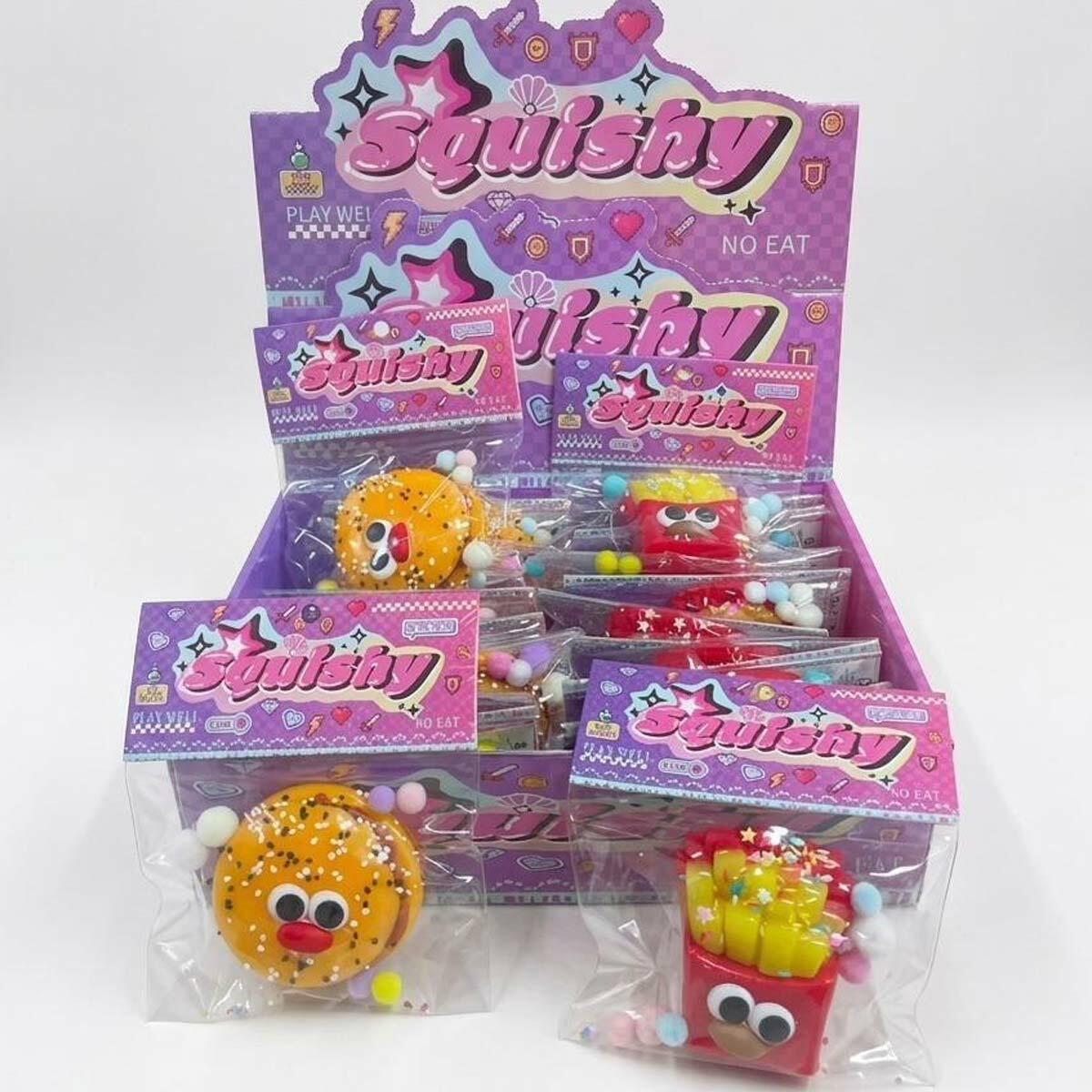 Hamburger ve Patates Temalı Squishy | Pullu ve Toplu Antistres Oyuncağı | Yumuşak Fast Food Serisi