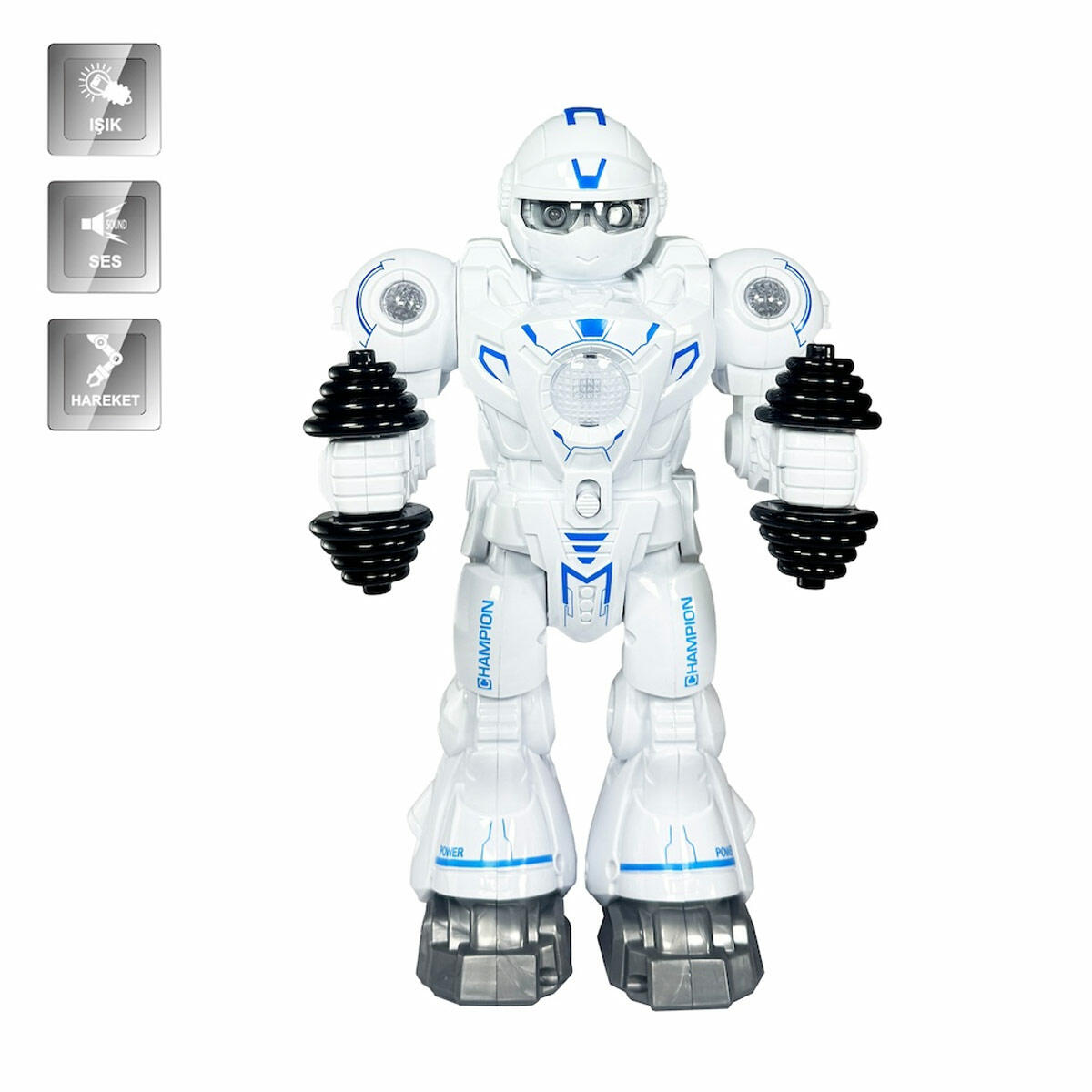 Işıklı Ve Müzikli Hareketli Atletik Sporcu Pilli Robot | Şınav Çeken Ve Dambıl Çalışan İnteraktif Robot | 25 cm Eğitici Sporcu Figürü