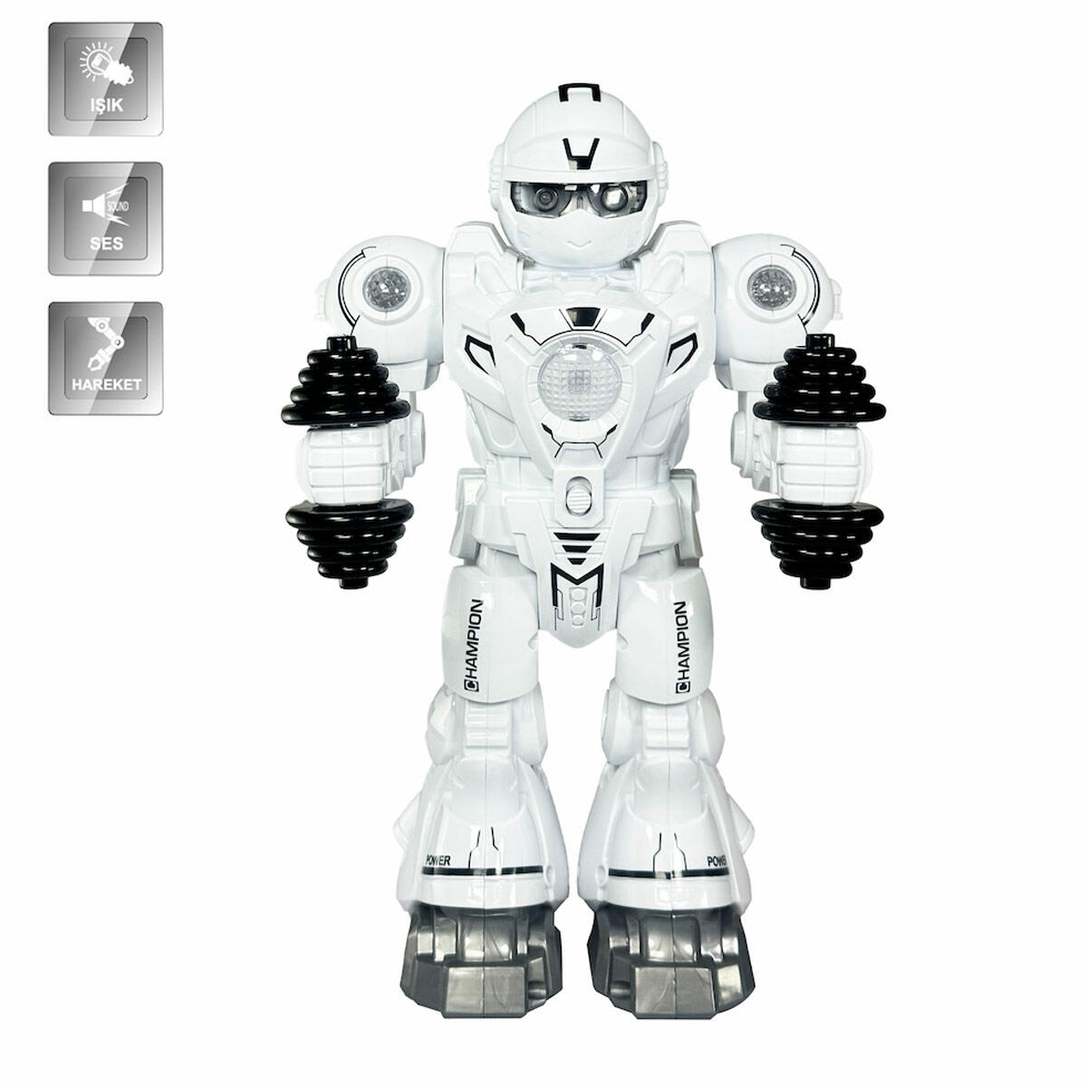 Işıklı Ve Müzikli Hareketli Atletik Sporcu Pilli Robot | Şınav Çeken Ve Dambıl Çalışan İnteraktif Robot | 25 cm Eğitici Sporcu Figürü