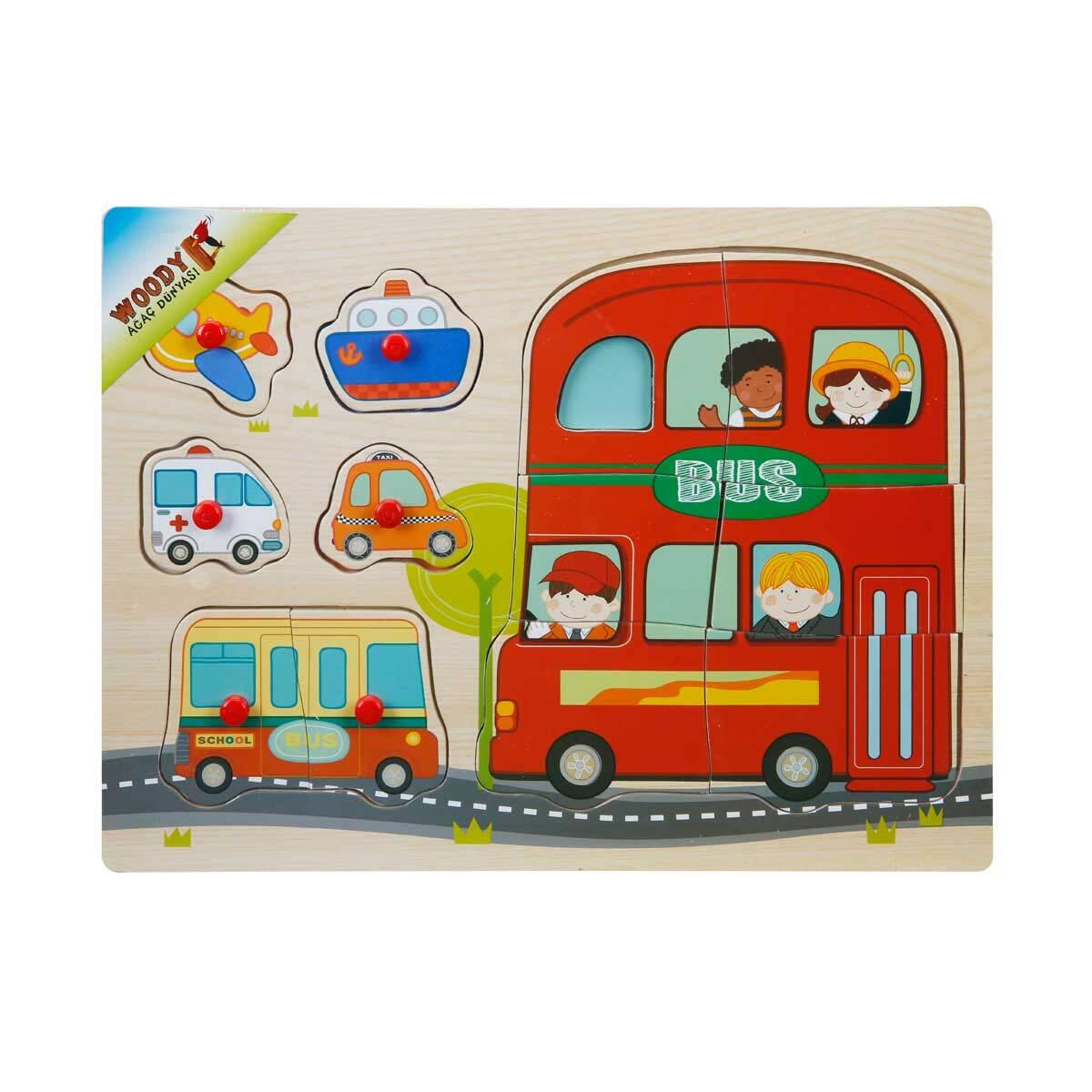 Hayvan ve Taşıt Resimli Raptiyeli Bultak Ahşap Puzzle | Eğitici Ahşap Gelişim Seti