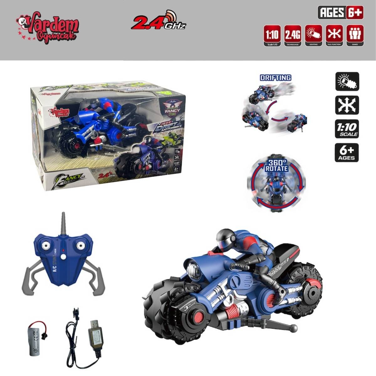 Uzaktan Kumandalı Şarjlı 1:10 Drift Motosiklet