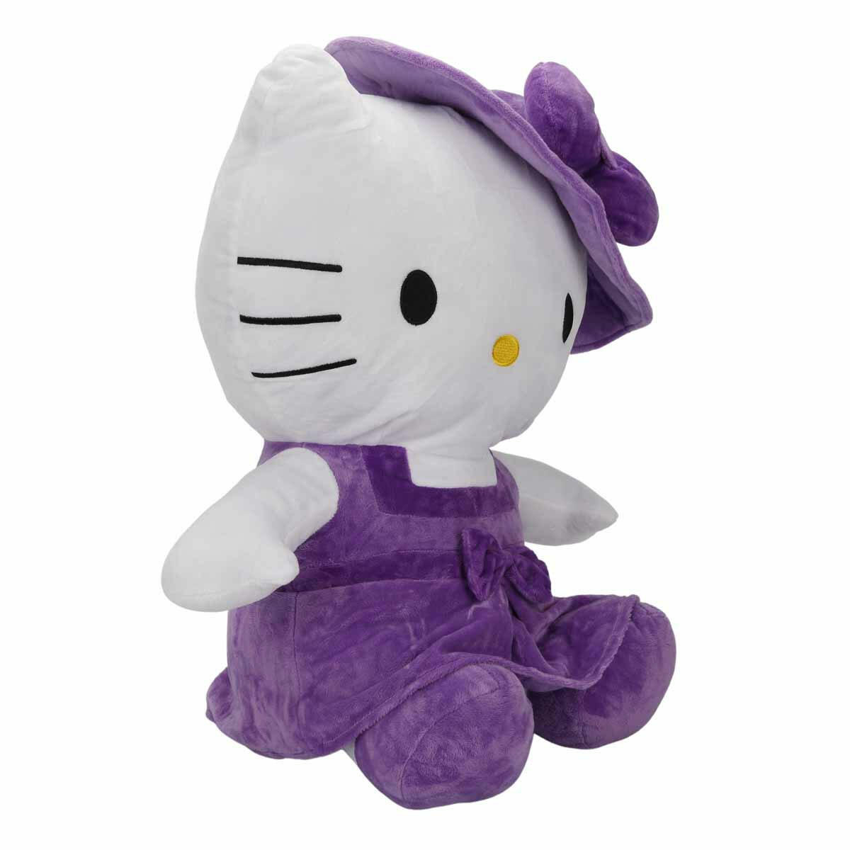 Hello Kitty Şapkalı Peluş 50 cm | Dev Boy Yumuşacık Uyku Arkadaşı | Mor ve Pembe Renk Seçenekli Hediyelik Peluş