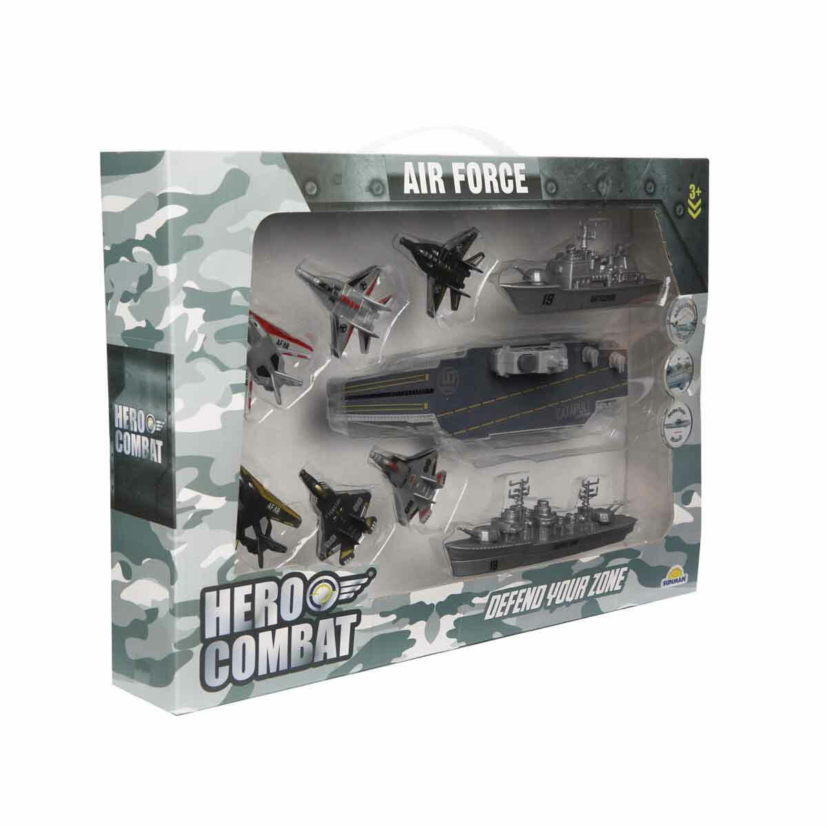 Hero Combat Askeri Oyun Seti 9 Parça – Uçak Gemili ve Jetli Macera Seti