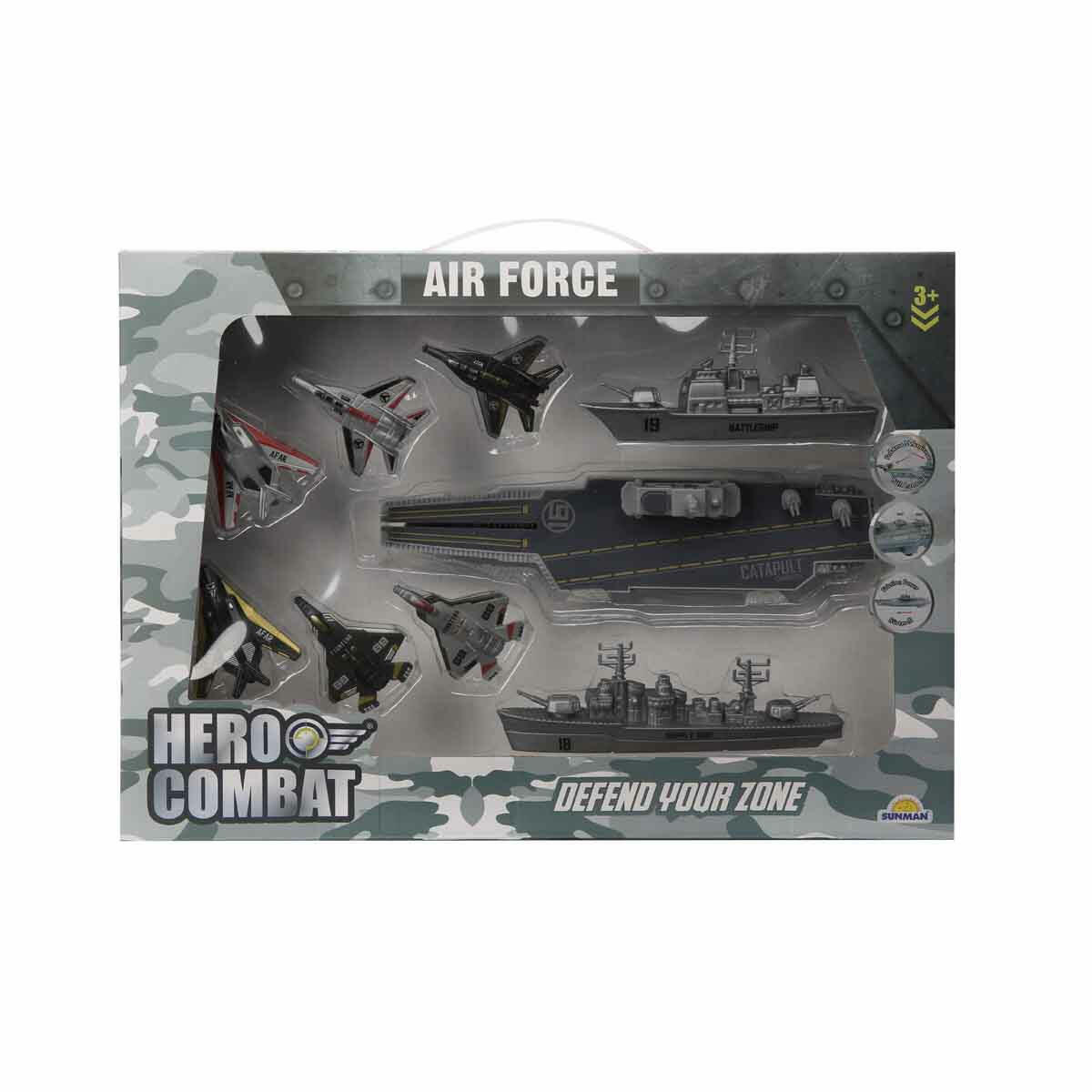 Hero Combat Askeri Oyun Seti 9 Parça – Uçak Gemili ve Jetli Macera Seti