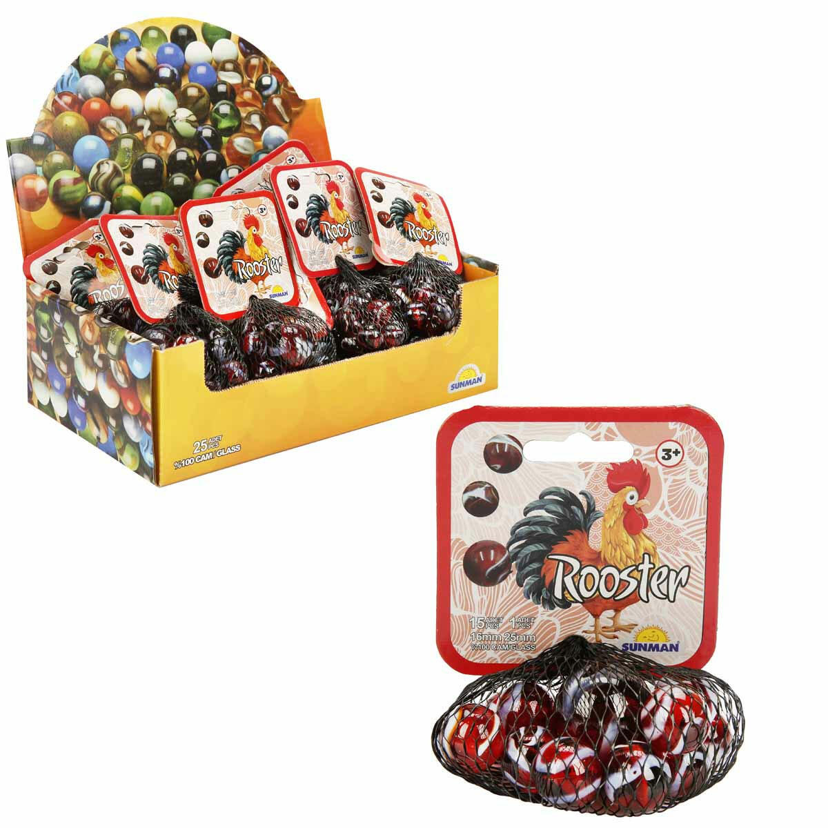 Horoz Kırmızı Misket Seti (16 Adet) | %100 Cam Malzeme, El-Göz Koordinasyonu Geliştiren Klasik Oyun