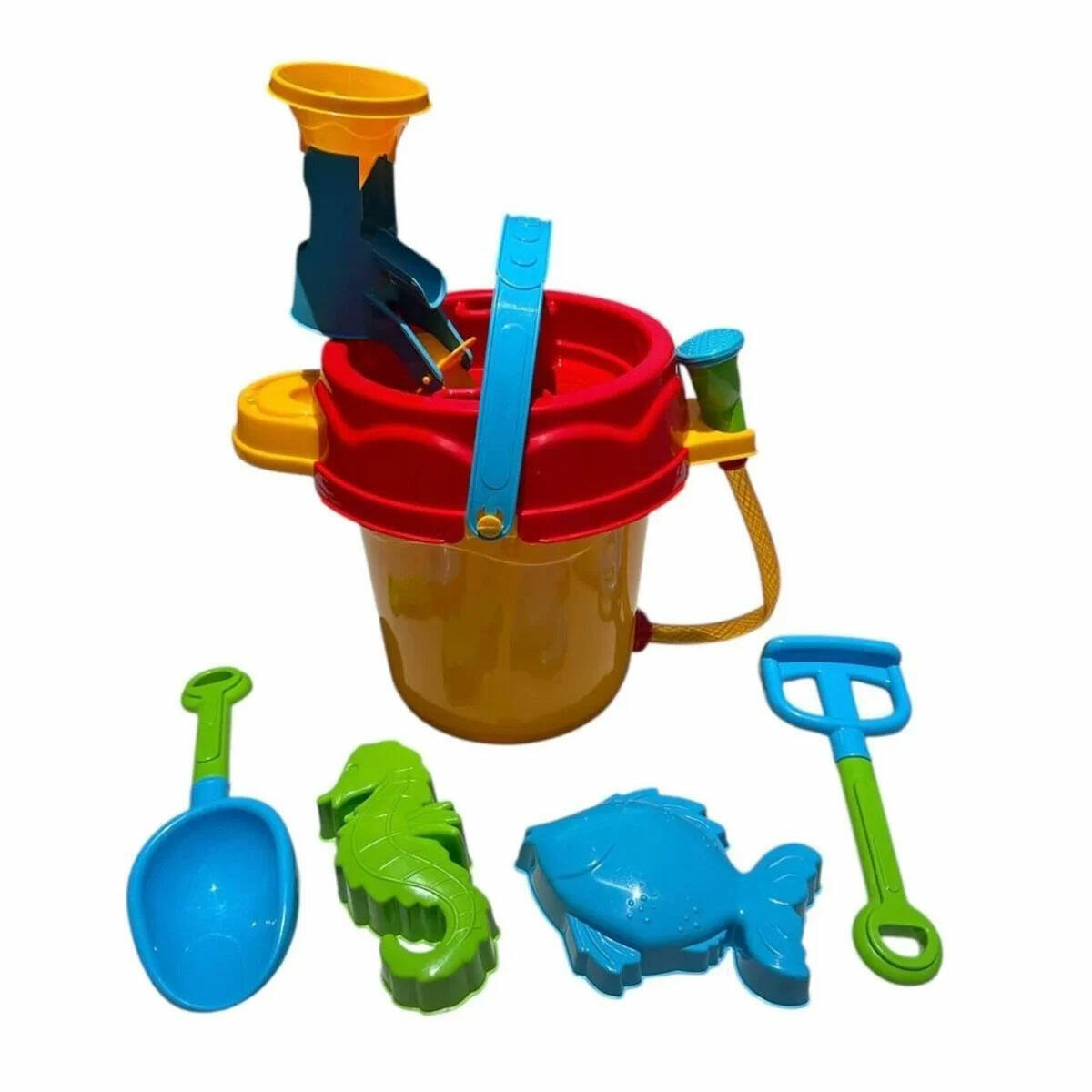 Hortumlu Büyük Kum Kovası Full Seti | Aksesuarlı Plaj ve Bahçe Oyun Seti | Sulama Hortumlu ve Kalıplı Eğitici Kum Oyuncakları
