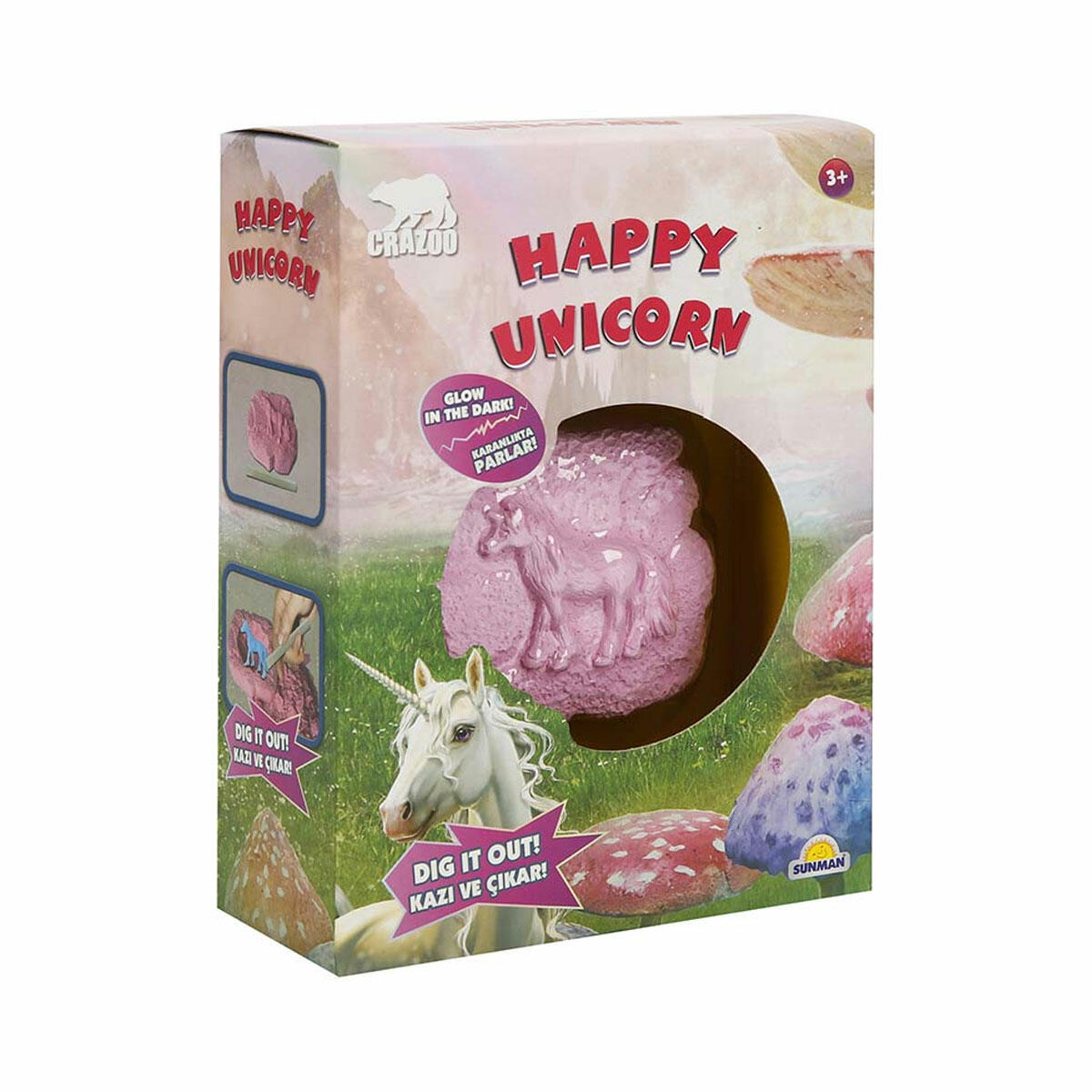 Karanlıkta Parlayan Unicorn Fosil Kazı Seti | Crazoo Eğitici Bilim ve Keşif Seti | Sihirli Fosforlu Unicorn Kazısı