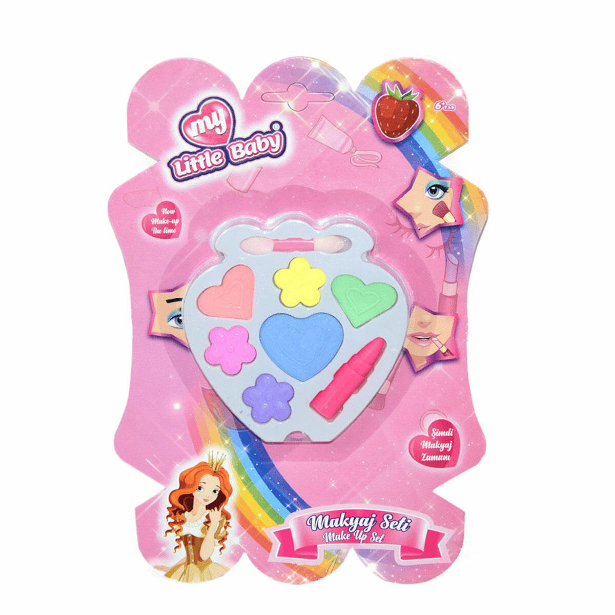 Kartelada Oyuncak Çilek Makyaj Seti | Bebekler İçin Kalp Şekilli Renkli Far ve Aksesuar Seti | Yerli Üretim Eğitici Evcilik Oyuncağı