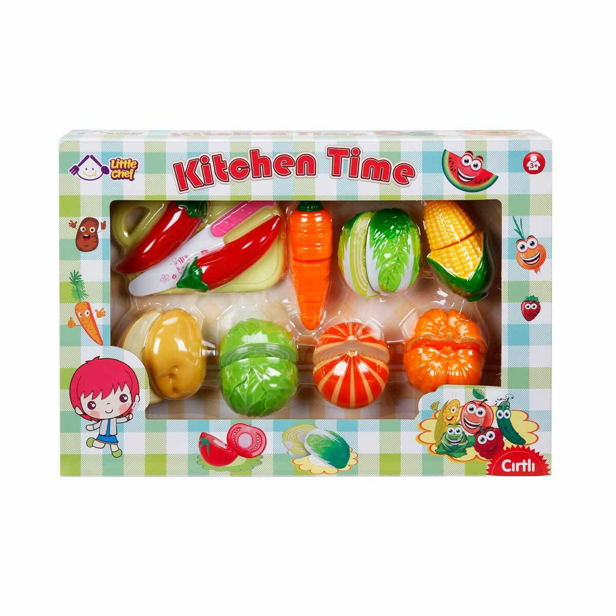 Kesme Tahtalı Oyuncak Sebze ve Meyve Seti – 18 Parça Eğitici Mutfak Oyuncak Seti
