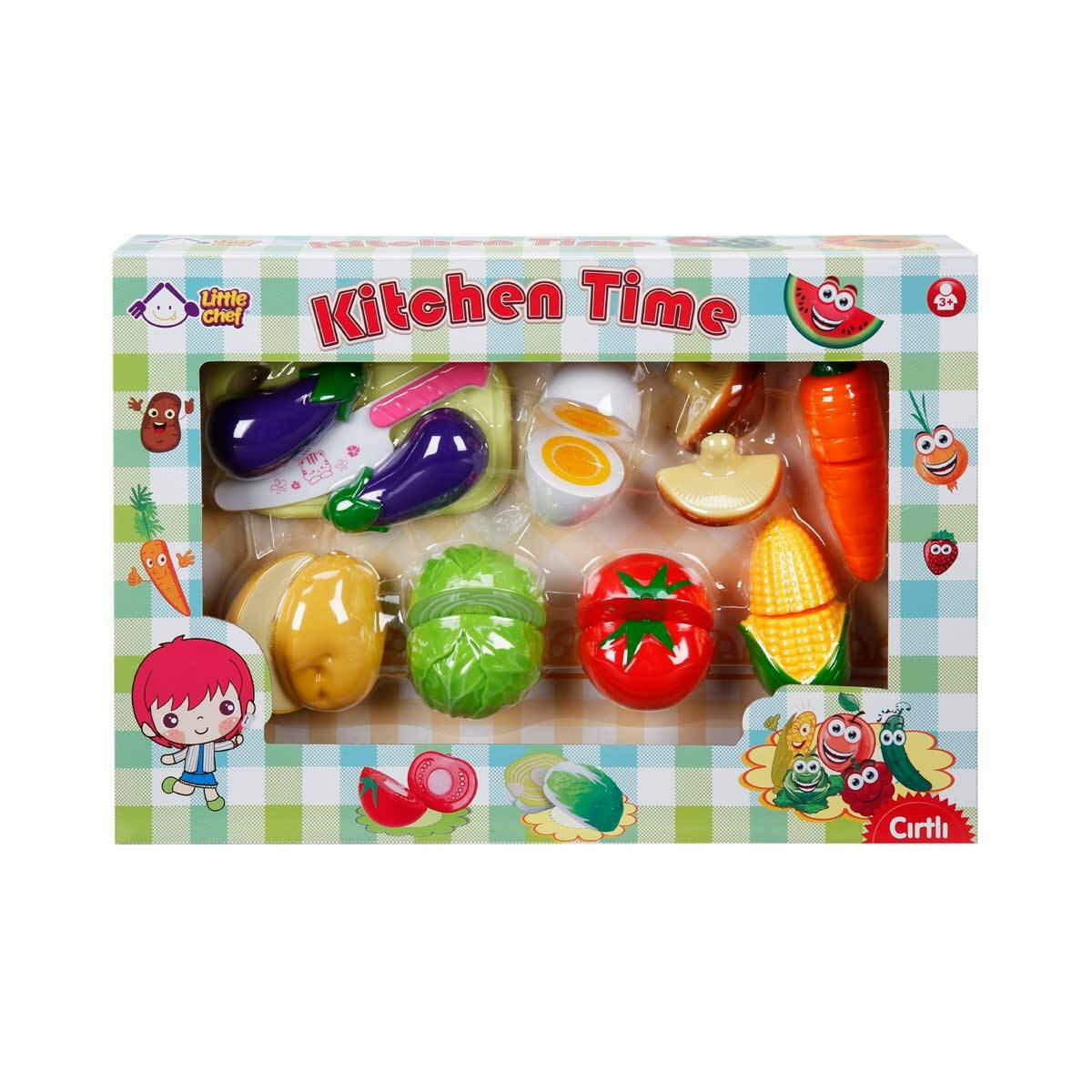 Kesme Tahtalı Oyuncak Sebze ve Meyve Seti – 18 Parça Eğitici Mutfak Oyuncak Seti