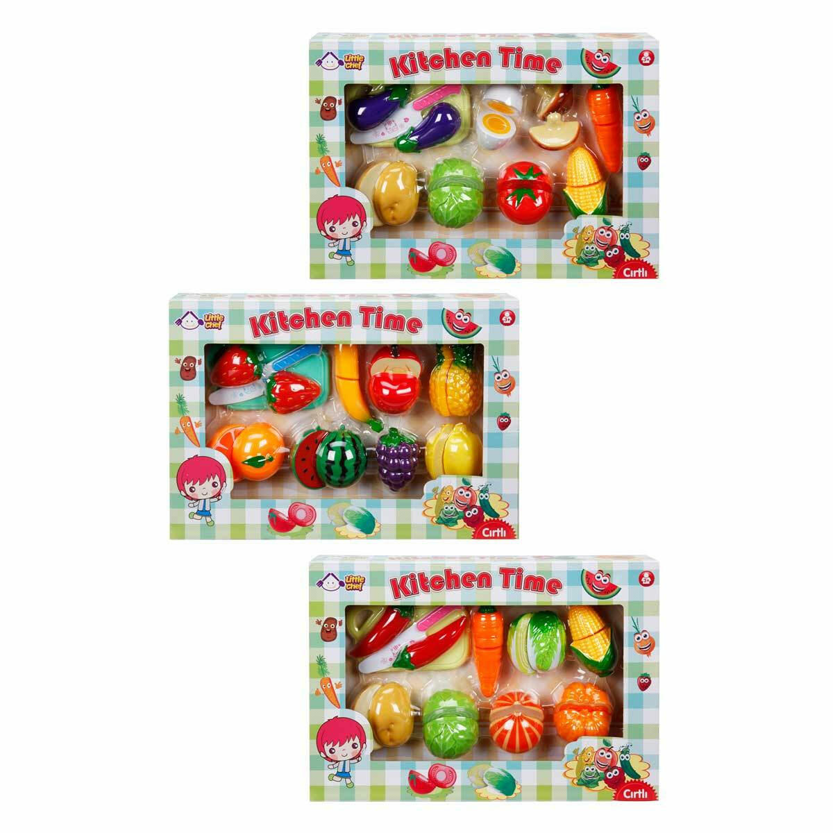 Kesme Tahtalı Oyuncak Sebze ve Meyve Seti – 18 Parça Eğitici Mutfak Oyuncak Seti