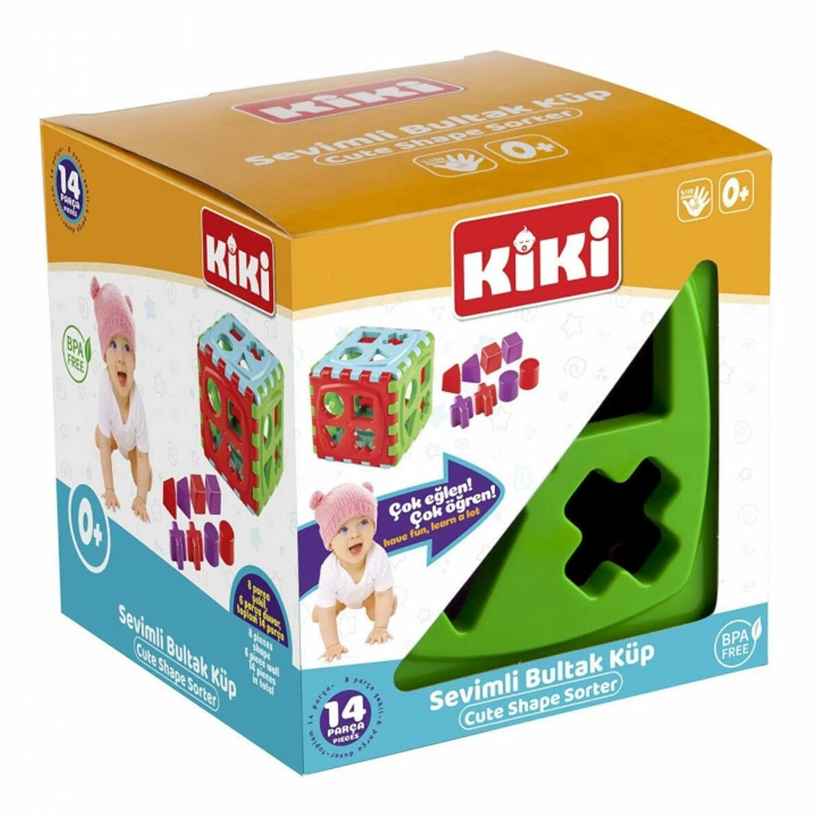 Kiki Sevimli Bultak Küp | 14 Parça Eğitici Şekil Eşleştirme Seti | Bebekler İçin İlk Gelişim ve Zeka Oyuncağı