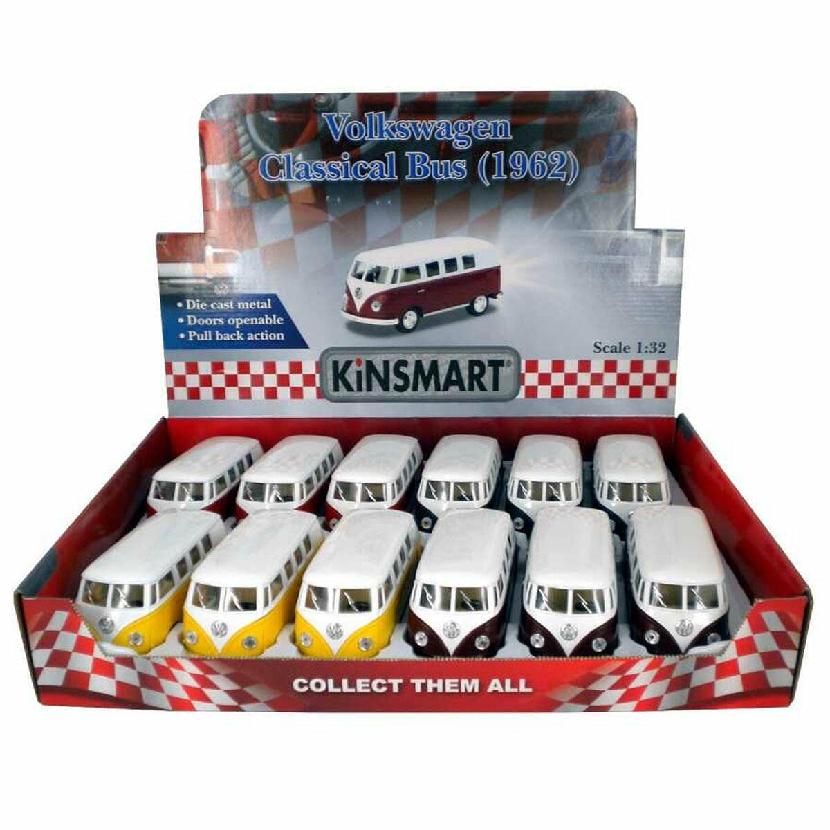 Kinsmart 1962 Volkswagen Classical Bus 1:32 | Metal Çek Bırak Model Araba | Orijinal Boyalı Die-Cast Klasik VW Otobüs