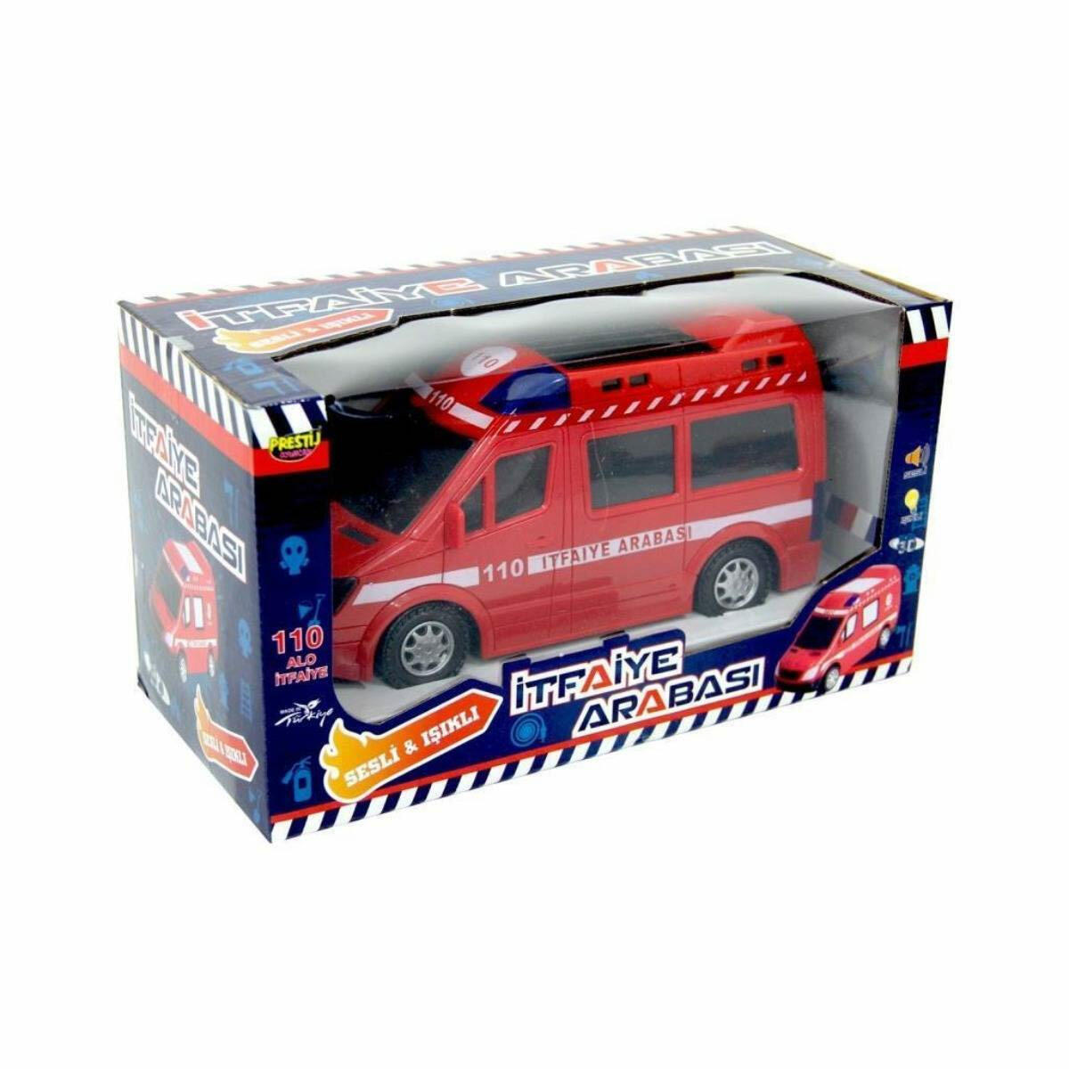 Prestij Oyuncak Işıklı Sesli Pilli Kırmızı İtfaiye Arabası | Çarp-Dön Fonksiyonlu Sirenli Araç | 20 cm Kurtarma Aracı