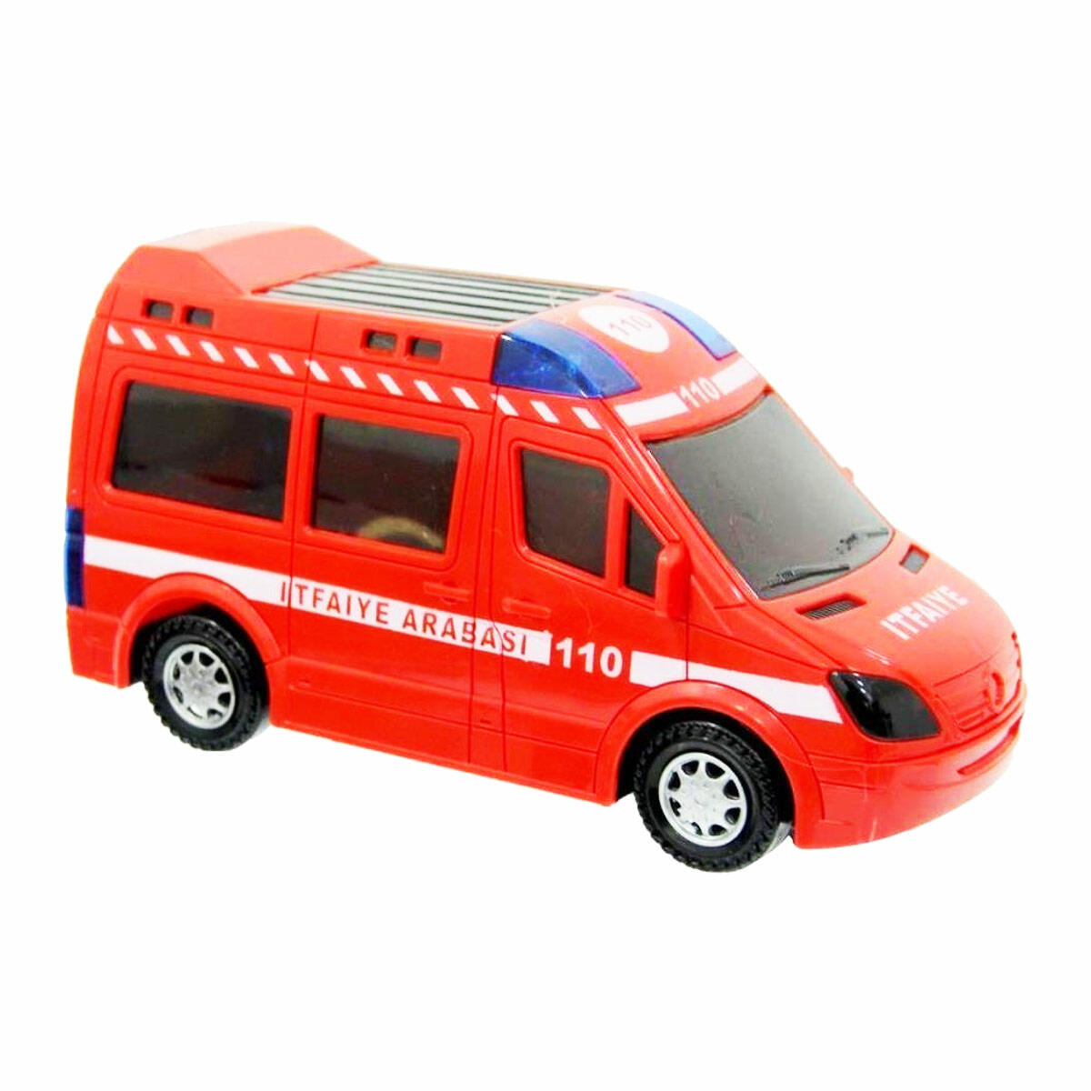 Prestij Oyuncak Işıklı Sesli Pilli Kırmızı İtfaiye Arabası | Çarp-Dön Fonksiyonlu Sirenli Araç | 20 cm Kurtarma Aracı