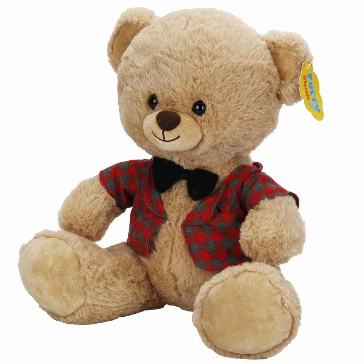 Kıyafetli Peluş Ayı 32 cm | Yumuşacık Uyku Arkadaşı | Papyonlu Ve Elbiseli Peluş Ayıcık