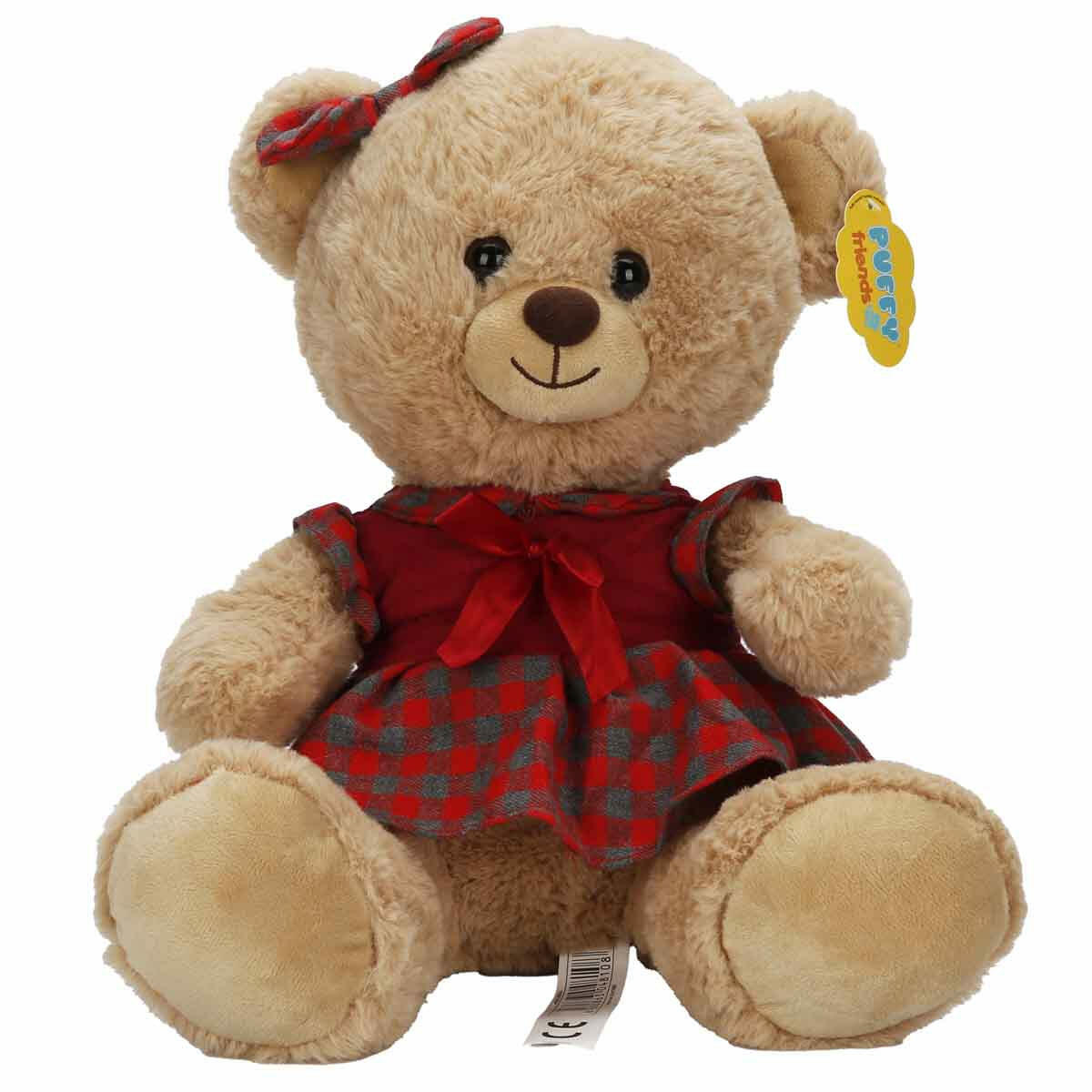 Kıyafetli Peluş Ayı 32 cm | Yumuşacık Uyku Arkadaşı | Papyonlu Ve Elbiseli Peluş Ayıcık