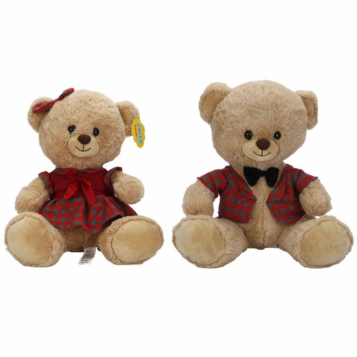 Kıyafetli Peluş Ayı 32 cm | Yumuşacık Uyku Arkadaşı | Papyonlu Ve Elbiseli Peluş Ayıcık