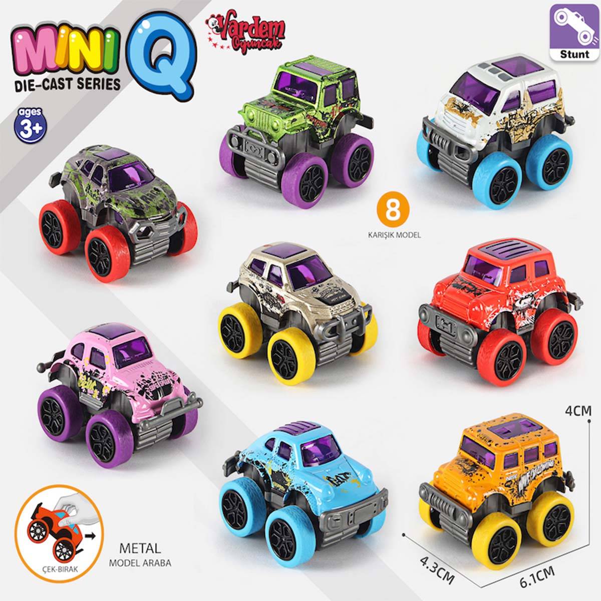 Kartela Çek Bırak Renkli Teker Die Cast Araba