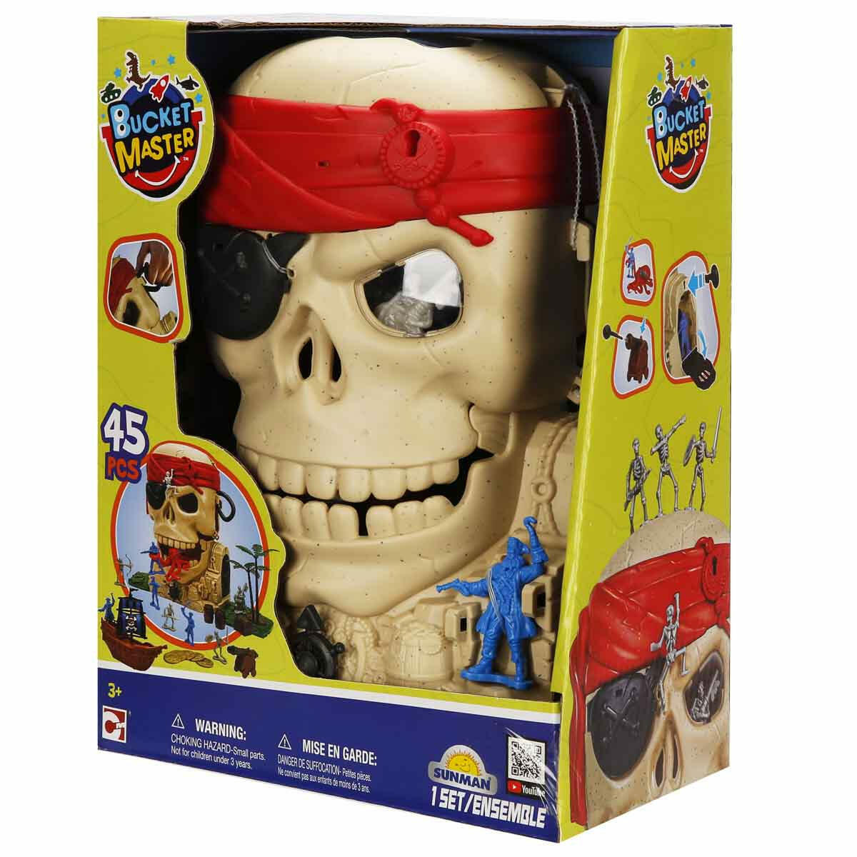 Korsan Kafatası Kova Seti | 45 Parça Aksiyonlu Hazine Avı | Kilitli Mekanizmalı Taşınabilir Korsan Dünyası