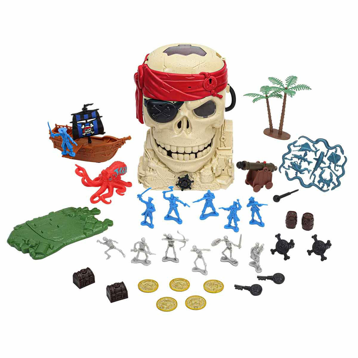 Korsan Kafatası Kova Seti | 45 Parça Aksiyonlu Hazine Avı | Kilitli Mekanizmalı Taşınabilir Korsan Dünyası