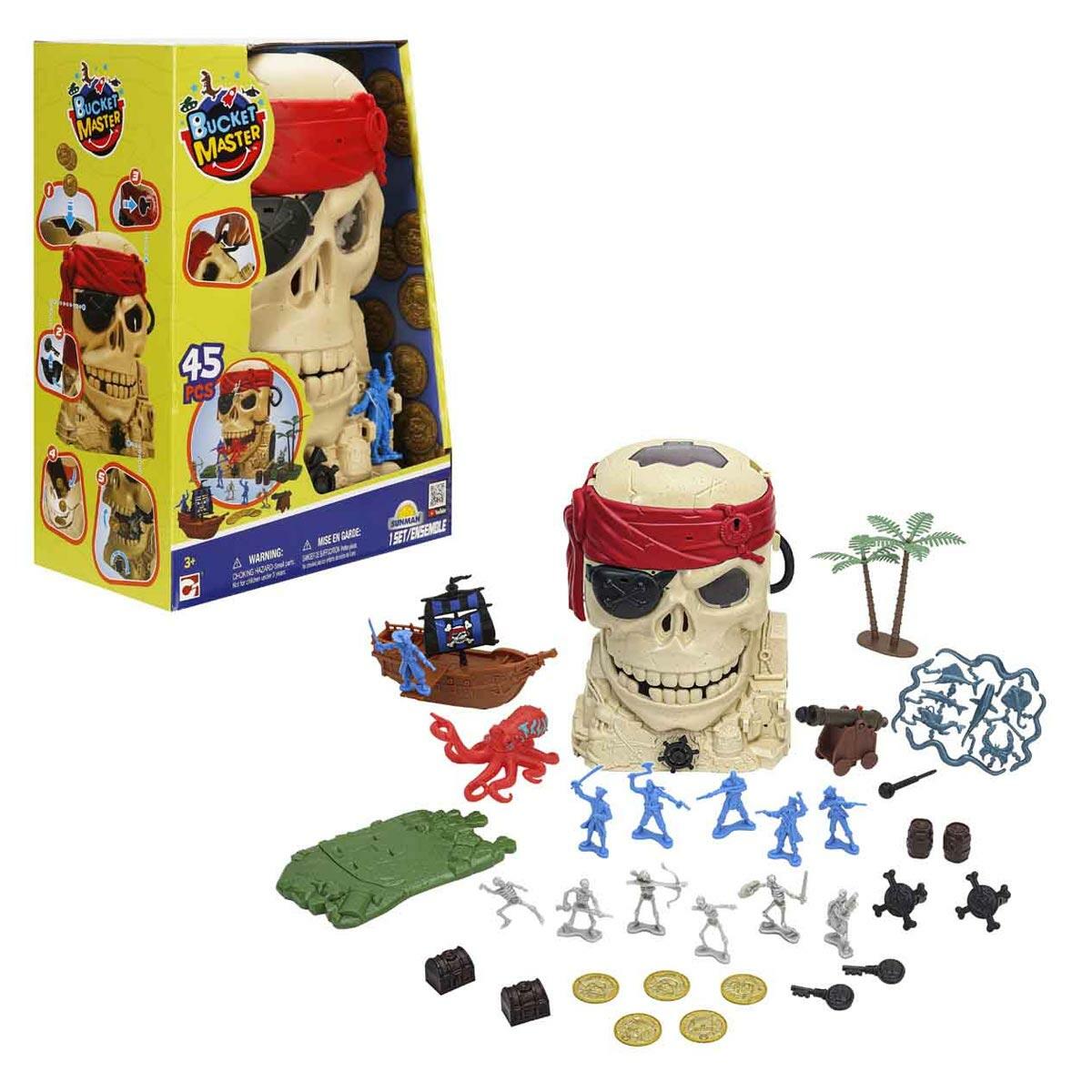 Korsan Kafatası Kova Seti | 45 Parça Aksiyonlu Hazine Avı | Kilitli Mekanizmalı Taşınabilir Korsan Dünyası