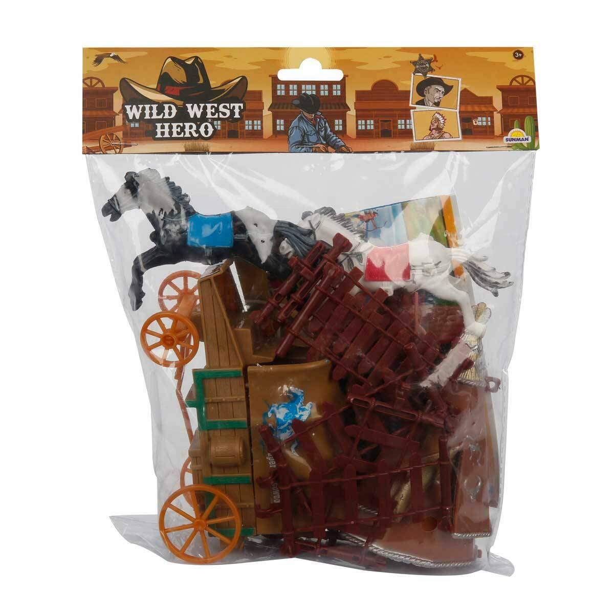 Kovboy Poşet Oyun Seti | At Arabalı Ve Kızılderili Figürlü Vahşi Batı Dünyası | 20.5 Cm Macera Paketi