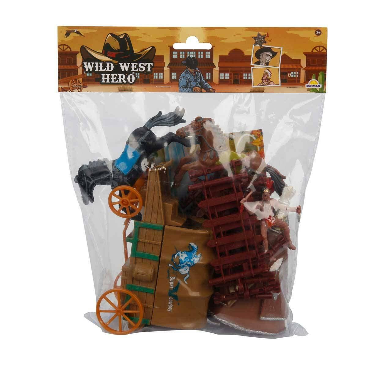 Kovboy Poşet Oyun Seti | At Arabalı Ve Kızılderili Figürlü Vahşi Batı Dünyası | 20.5 Cm Macera Paketi