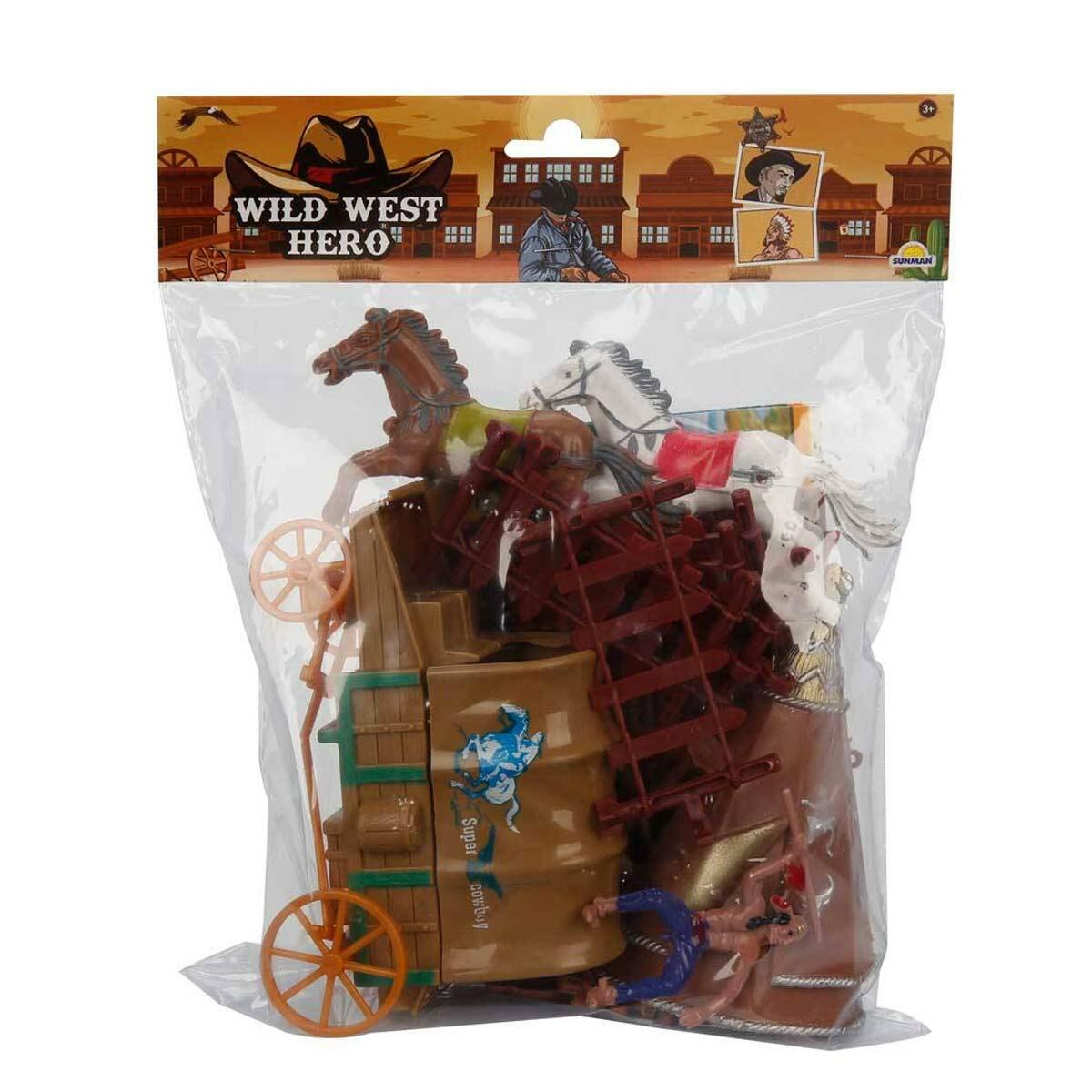 Kovboy Poşet Oyun Seti | At Arabalı Ve Kızılderili Figürlü Vahşi Batı Dünyası | 20.5 Cm Macera Paketi