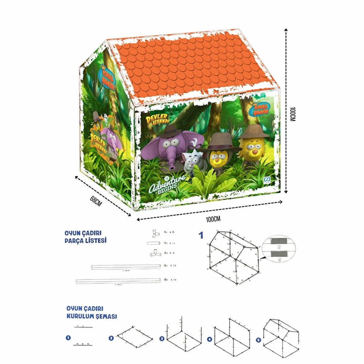 Kral Şakir Oyun Çadırı | Muhtişim Ekip Temalı Eğitici Oyun Alanı | 100x100x68 cm Lisanslı Çocuk Çadırı