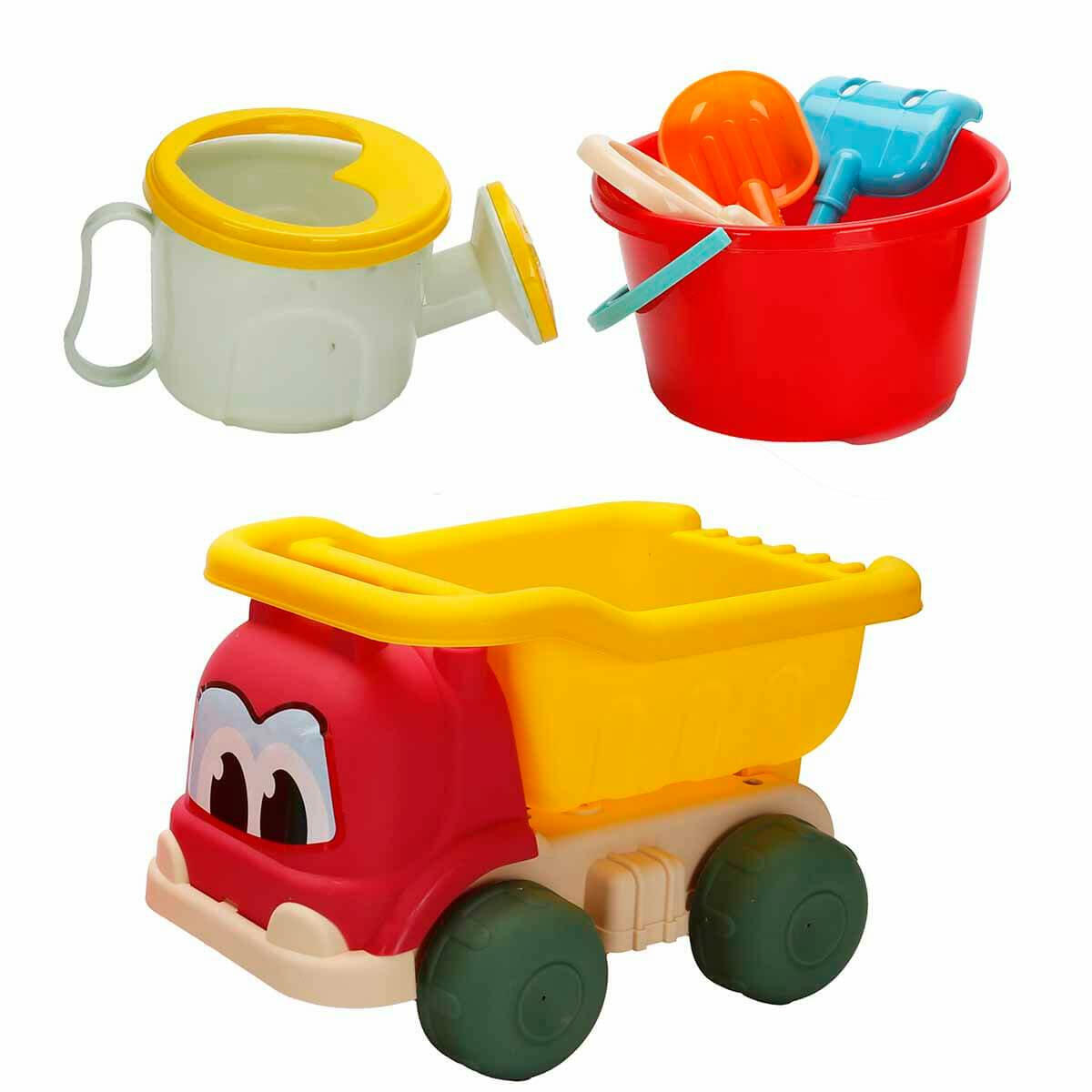 Aksesuarlı Kum Kovalı Kamyon Seti | Plaj Ve Bahçe Oyuncak Seti | Kamyonlu 6 Parça Kum Kovası Takımı