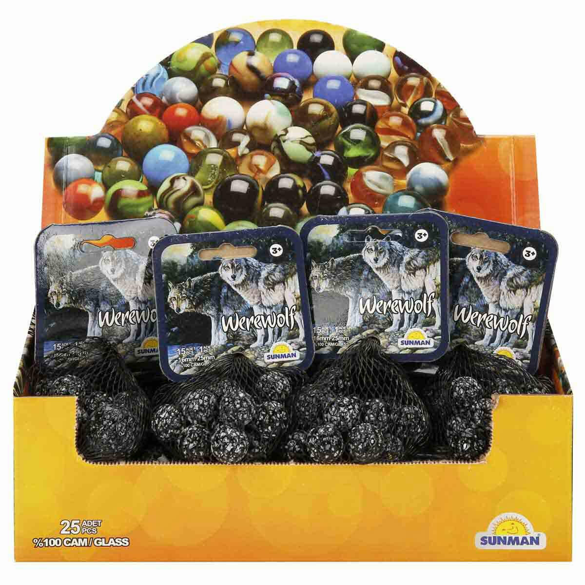 Kurt Adam Siyah Misket Seti | 16 Parça %100 Cam Misket | Nostaljik Çocuk Oyun Seti ve Koleksiyonluk Baş Misket