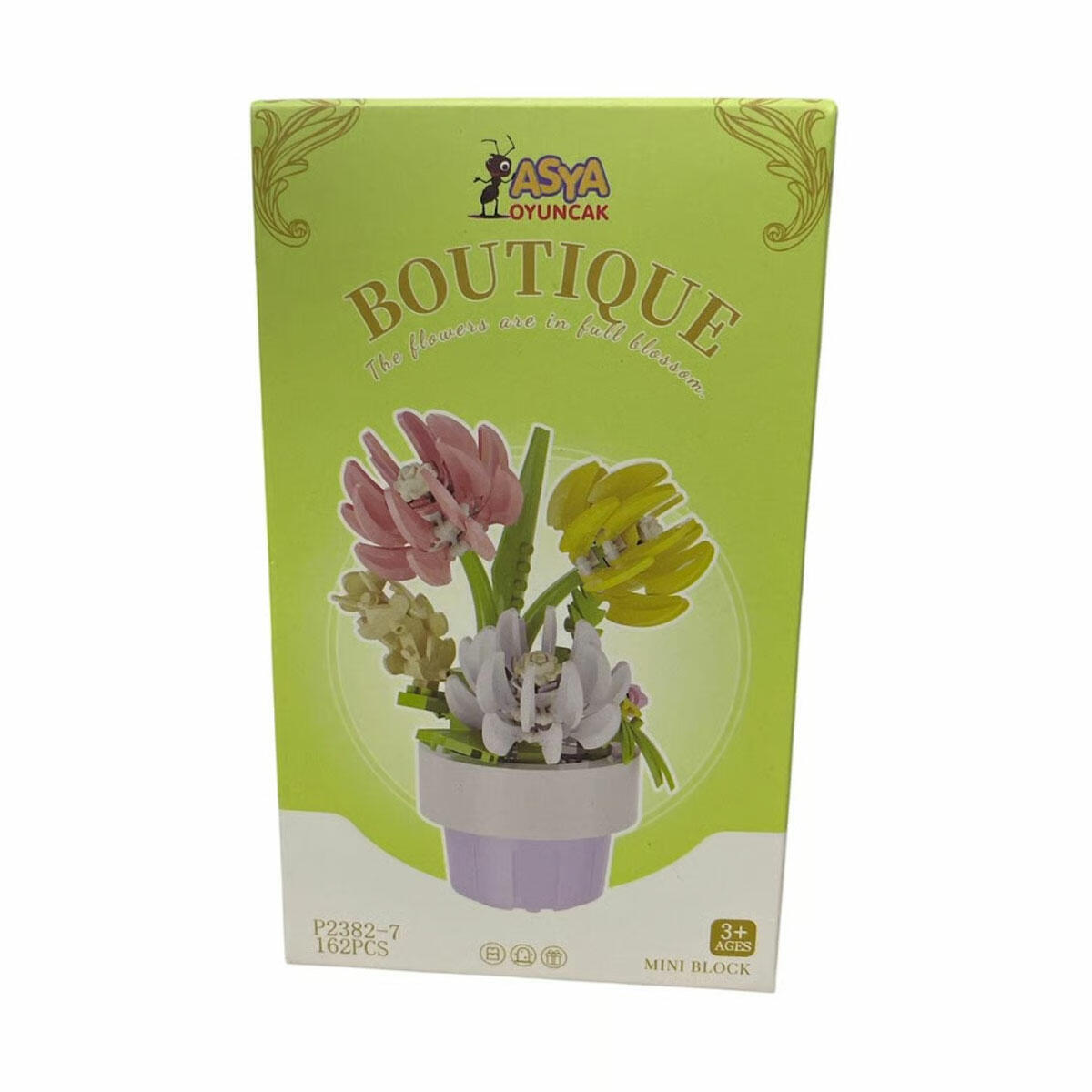 Display Kutuda Vazolu Çiçek Blokları Yapı Seti | Mini Dekoratif Çiçek Lego Serisi | 11 cm Şık Masaüstü Biblo