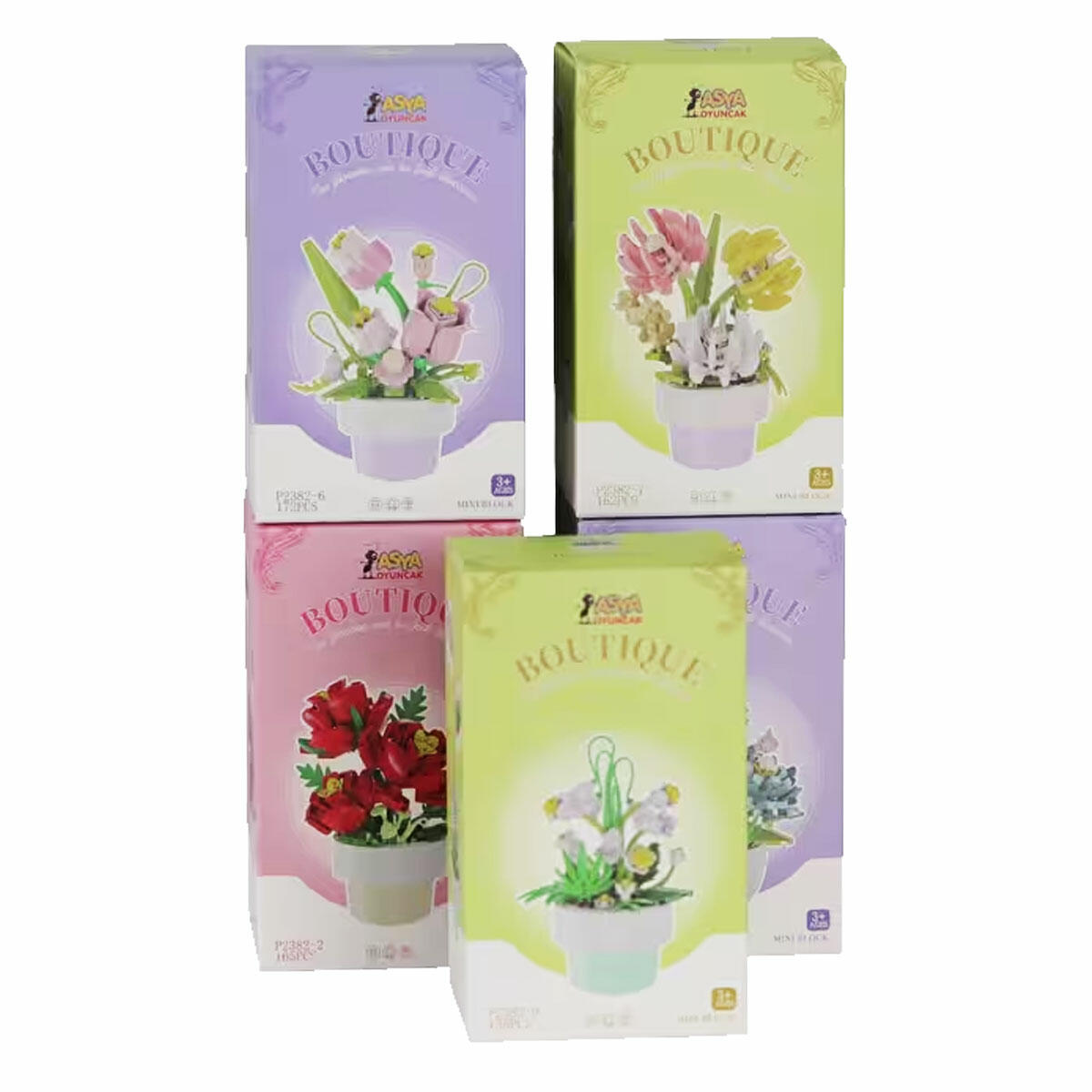 Display Kutuda Vazolu Çiçek Blokları Yapı Seti | Mini Dekoratif Çiçek Lego Serisi | 11 cm Şık Masaüstü Biblo