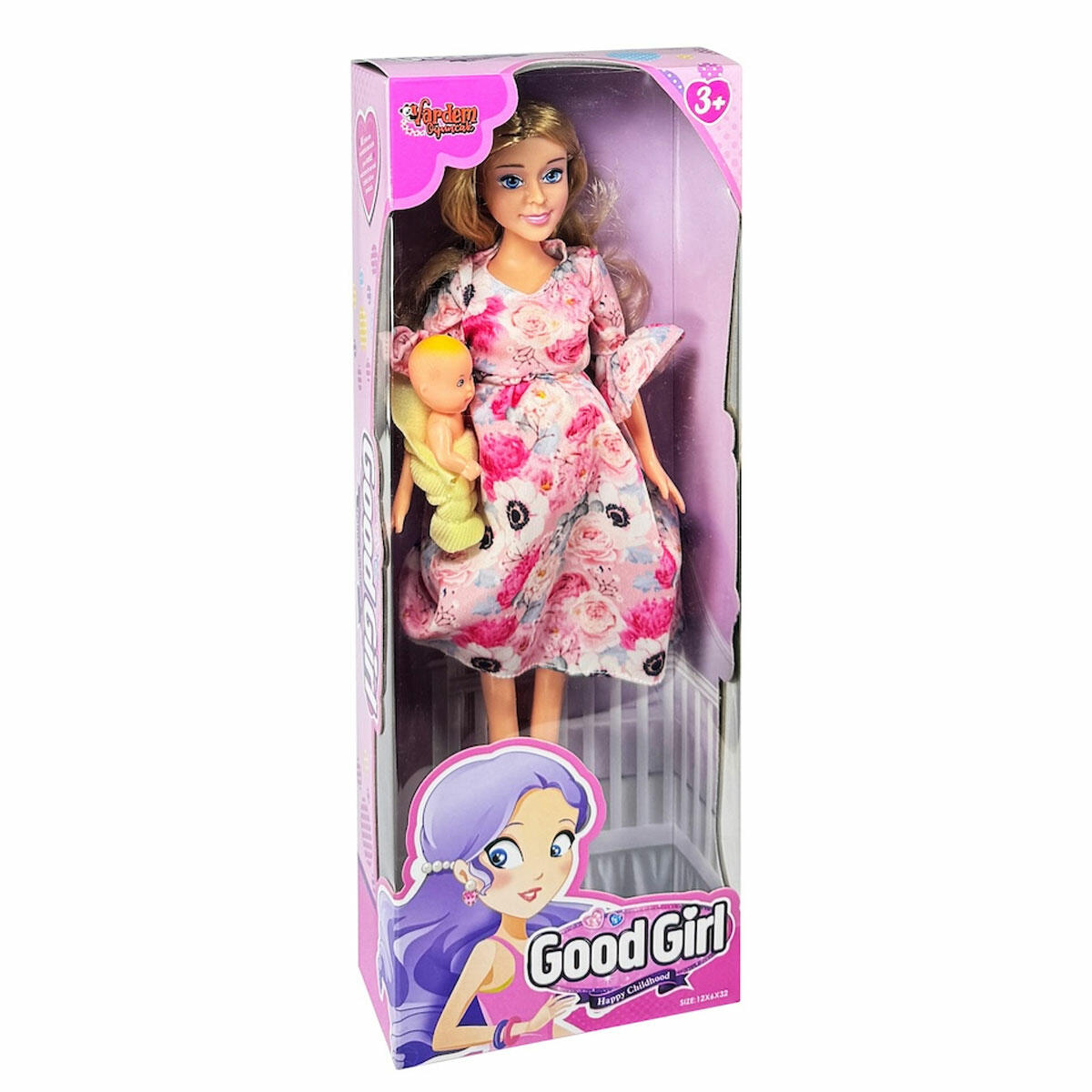 Kutulu 29 cm Hamile Bebek Seti | Eğitici Evcilik Oyuncağı | Bebek Figürlü ve Aksesuarlı Anne Bebek Oyun Seti