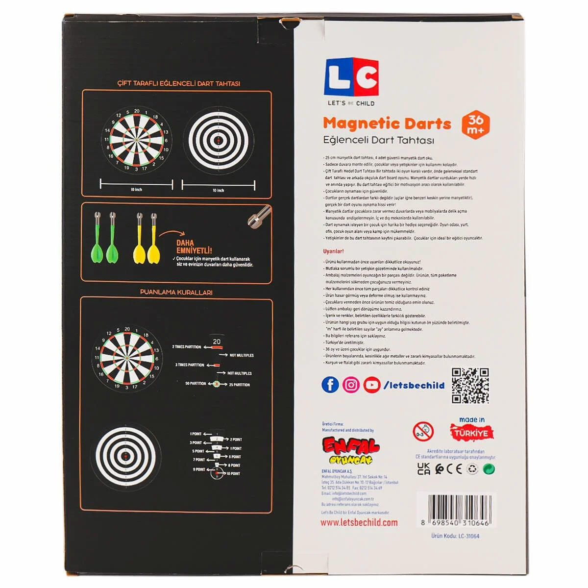 Eğlenceli LC Manyetik Dart Seti 26 cm | 10 İnç Güvenli Mıknatıslı Hedef Oyunu | Çocuklar İçin Emniyetli Dart Takımı