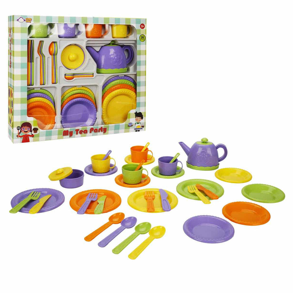 Little Chef Çay Seti 36 Parça | Eğitici Evcilik ve Mutfak Oyun Seti | Renkli Fincan ve Servis Takımı