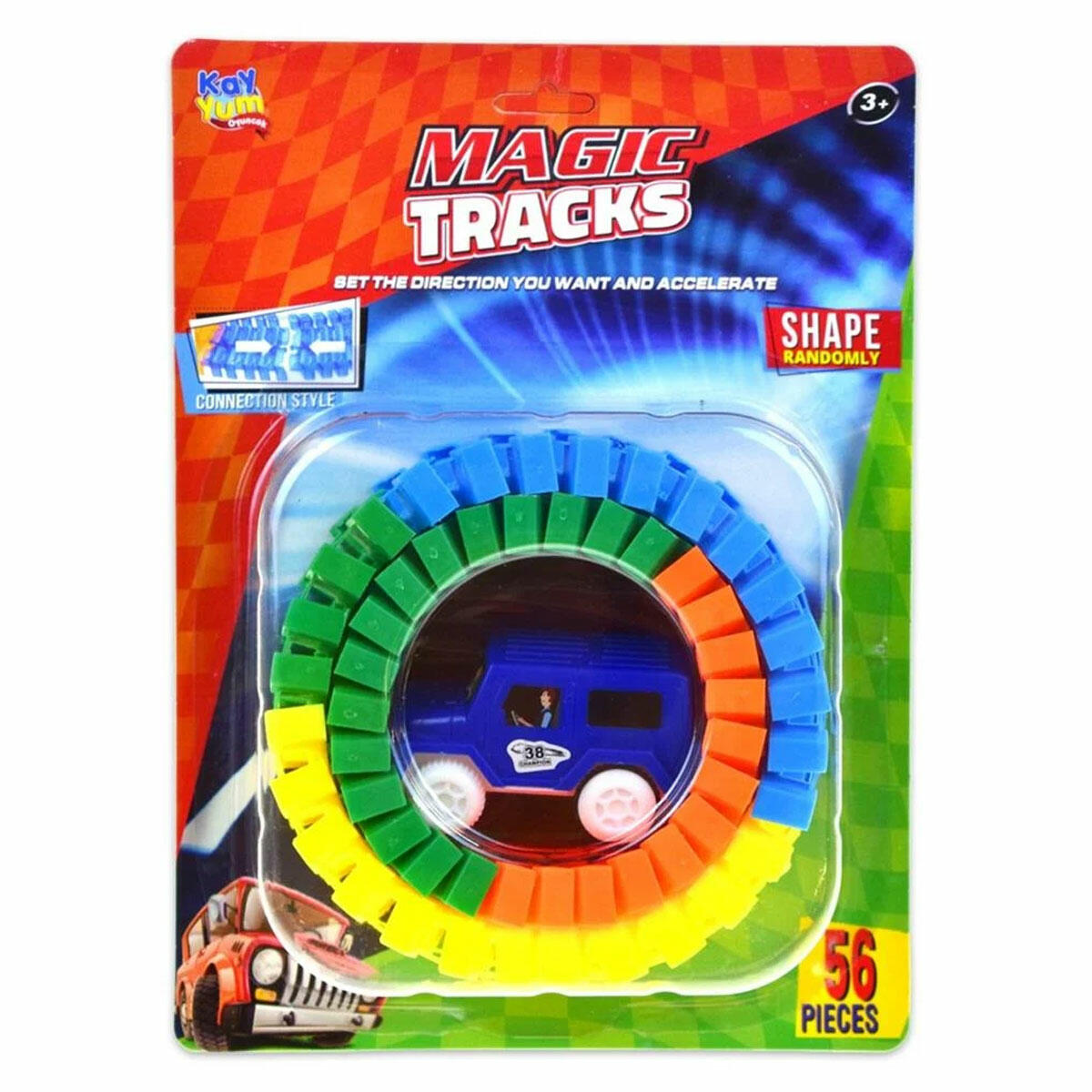 Magic Tracks Raylı 56 Parça Pilli Işıklı Araba | Karanlıkta Parlayan Fosforlu Pist | Eğitici ve Esnek Yarış Seti