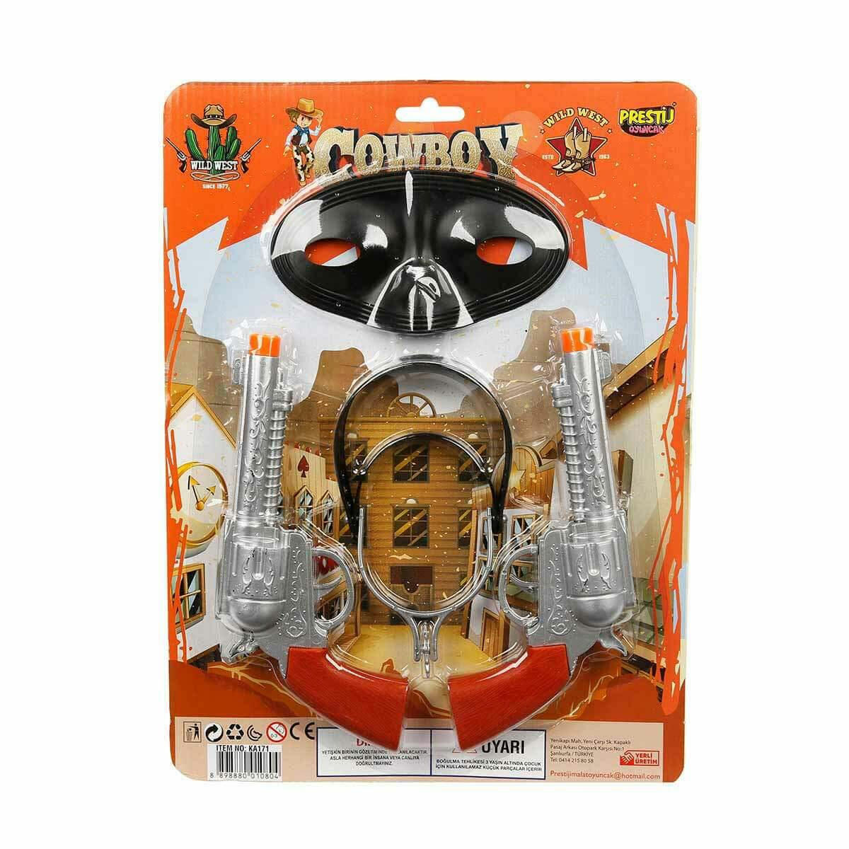 Maskeli Kovboy Oyun Seti | 2 Adet Tabanca ve Maskeli Vahşi Batı Kahraman Seti | Çocuklar İçin Eğitici Rol Yapma Oyuncağı