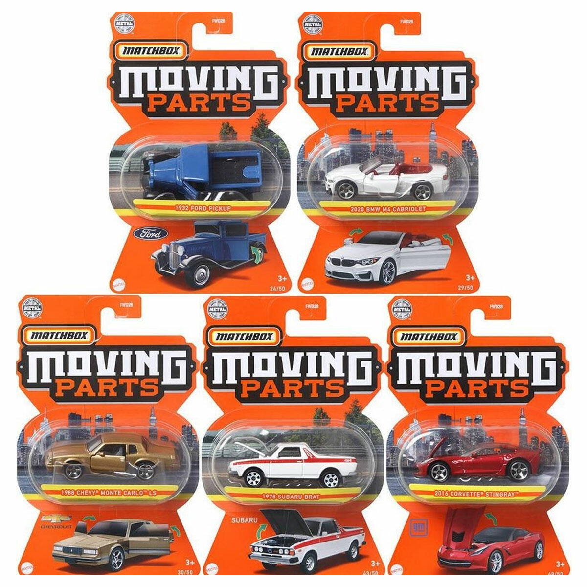 MATCHBOX 1:64 Hareketli Parçalar Serisi | Koleksiyonluk Metal Araba ve Kamyonlar | Açılır Kapı ve Kaportalı Özel Die-Cast Araç Modelleri