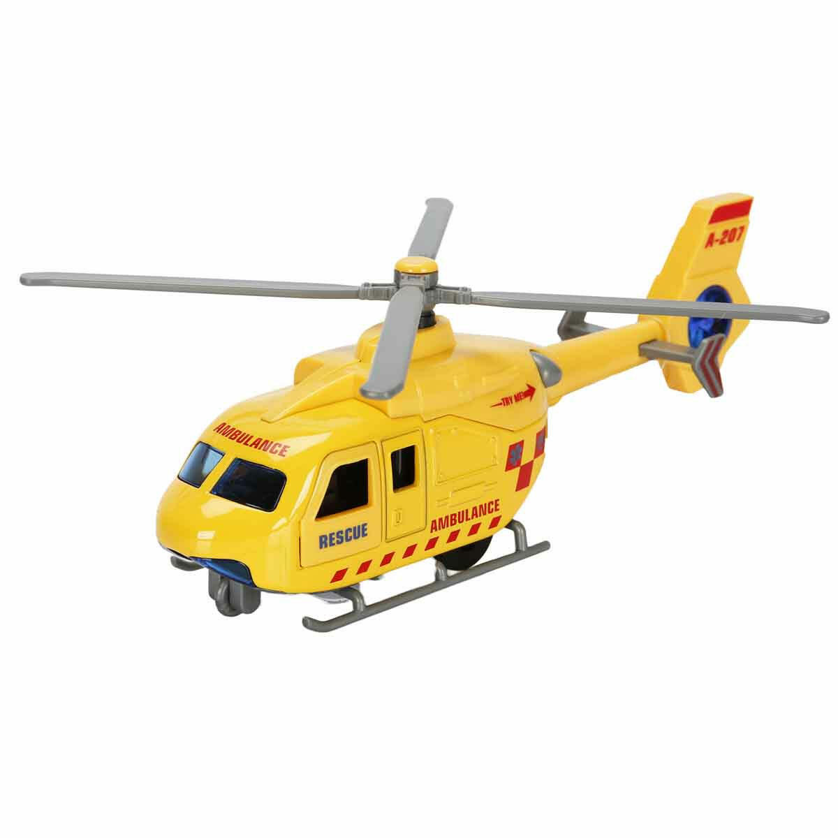 Maxx Wheels Sesli ve Işıklı Çek Bırak Die Cast Helikopter | 20 cm Metal Gövdeli Kurtarma Helikopteri | Ambulans, Polis ve İtfaiye Modelleri